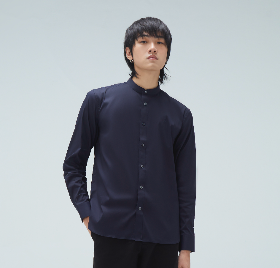 เสื้อเชิ้ตแขนยาวคอจีน สีนำ้เงินเข้ม| 03473
