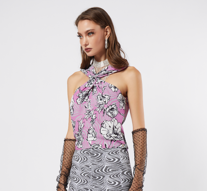 เสื้อเบลาส์แต่งผูกลายฟลอรัล | Front Knot Floral Print Blouse | 06143