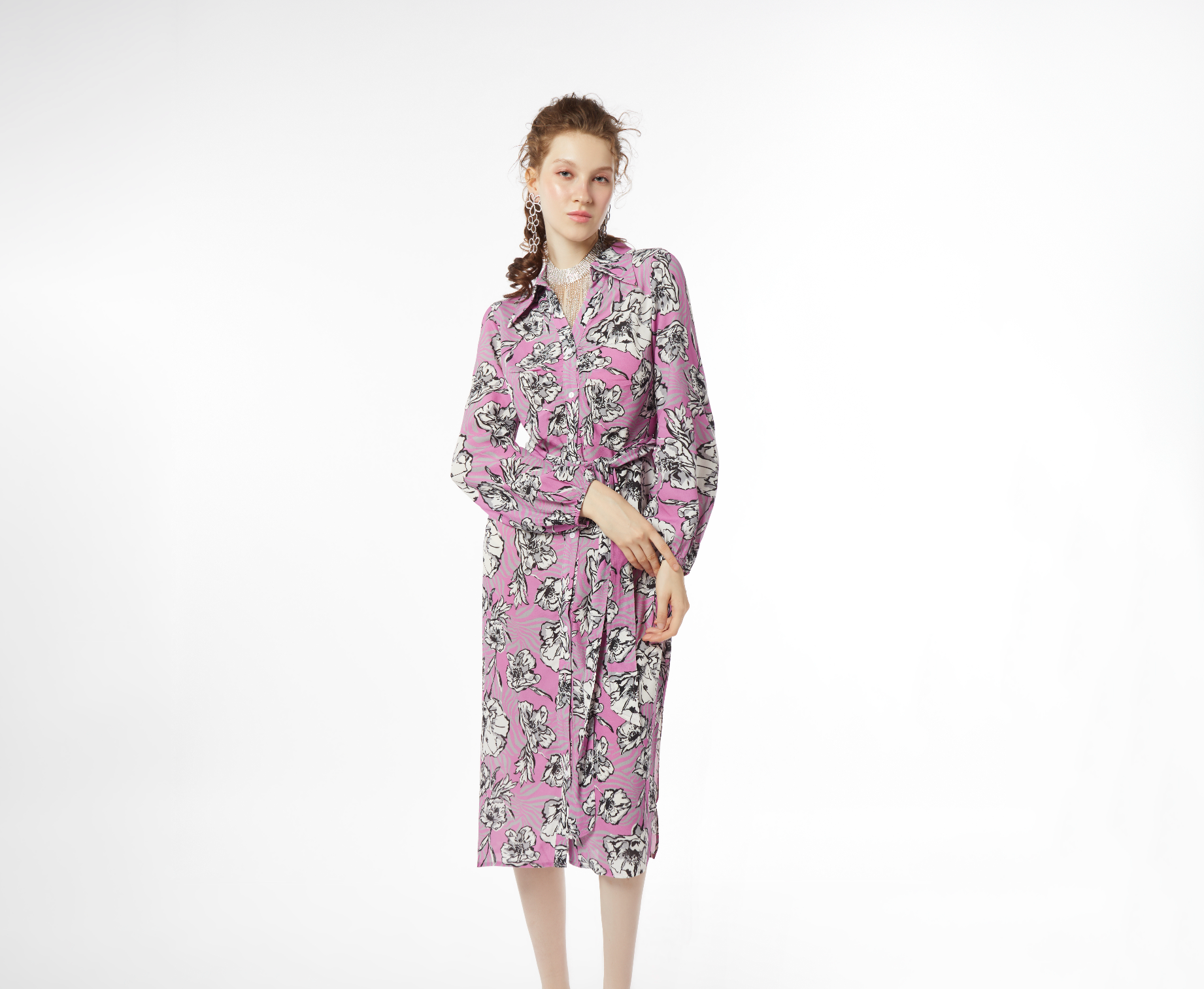 เดรสเชิ้ตลายฟลอรัล | Floral Print Maxi Shirt Dress | 06147