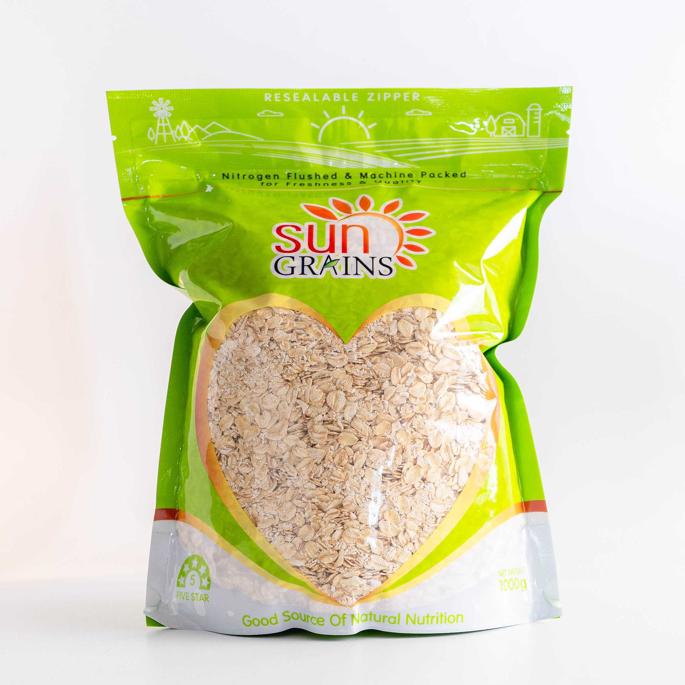 800 g. ข้าวโอ๊ตรีดแบน ดิบ (ตราซันเกรนส์) ROLLED OATS 800 g.
