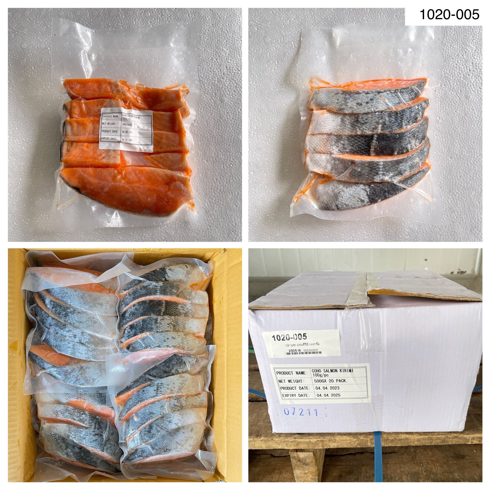 1020-005 - -ปลาแซลมอนคิริมิ ชิ้น 100 กรัม  [ 20 แพ็ก x 500 กรัม ]