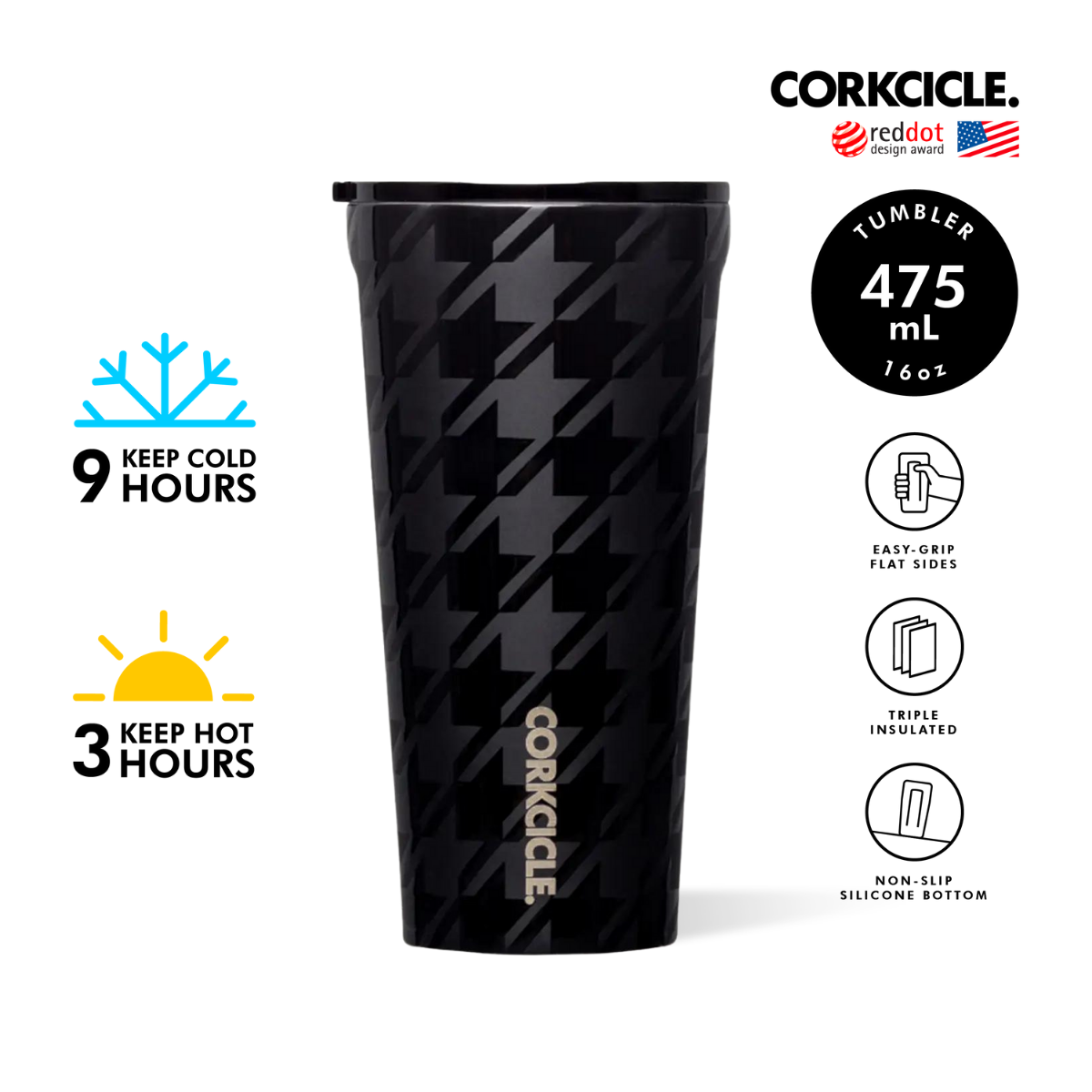 CORKCICLE : TUMBLER ONYX HOUNDSTOOTH 16OZ