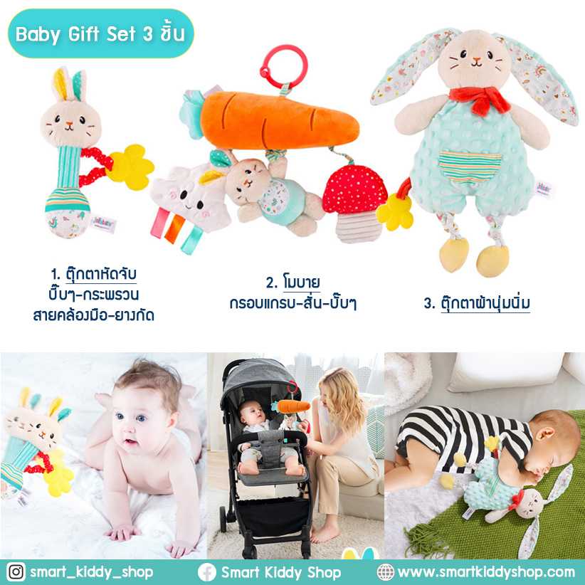 Baby Gift Set 3 ชิ้น ชุดของขวัญเด็กแรกเกิด ชุดของเล่นเสริมพัฒนาการ