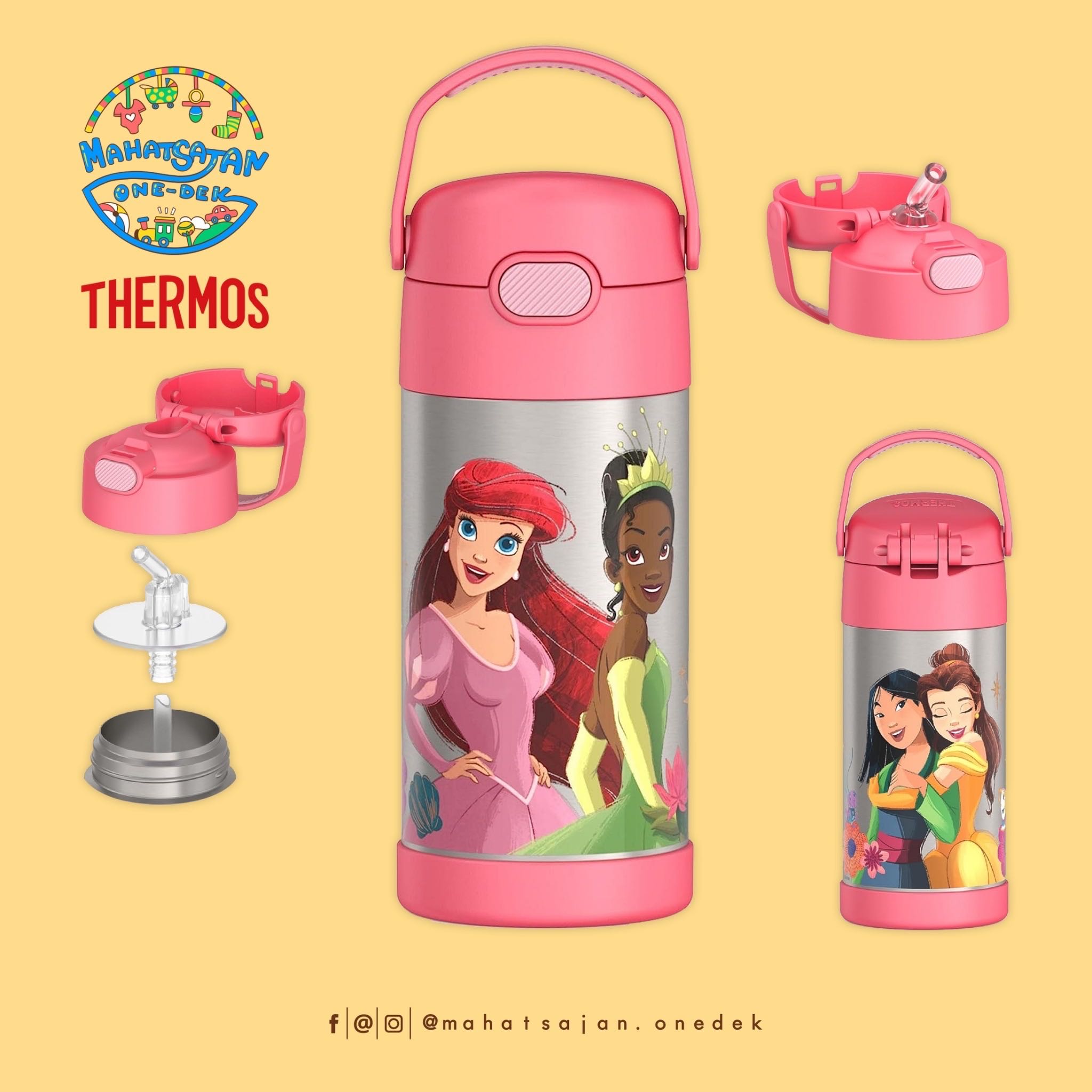 Disney Princess Thermos Vacuum Insulated Stainless Steel 12 Oz Funtainer กระติกดูดน้ำแตนเลส