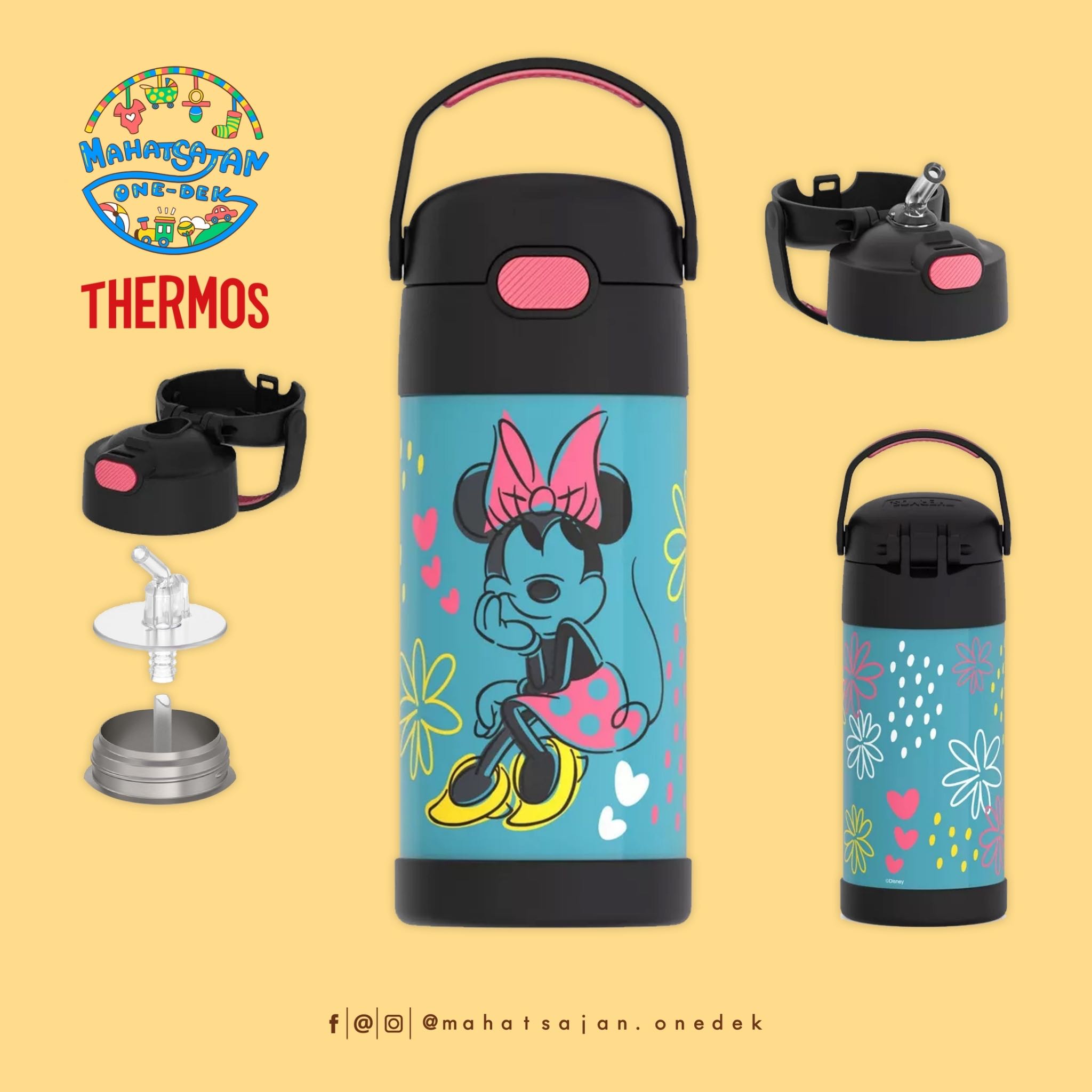 Minnie Mouse Thermos Vacuum Insulated Stainless Steel 12 Oz Funtainer กระติกดูดน้ำแตนเลส