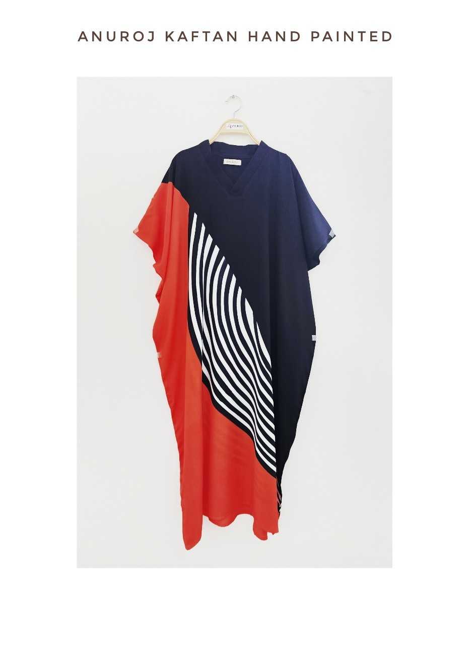 (Pre-order) Kaftan เย็บริม V Nack Cotton Silk Hand Paint Free Size