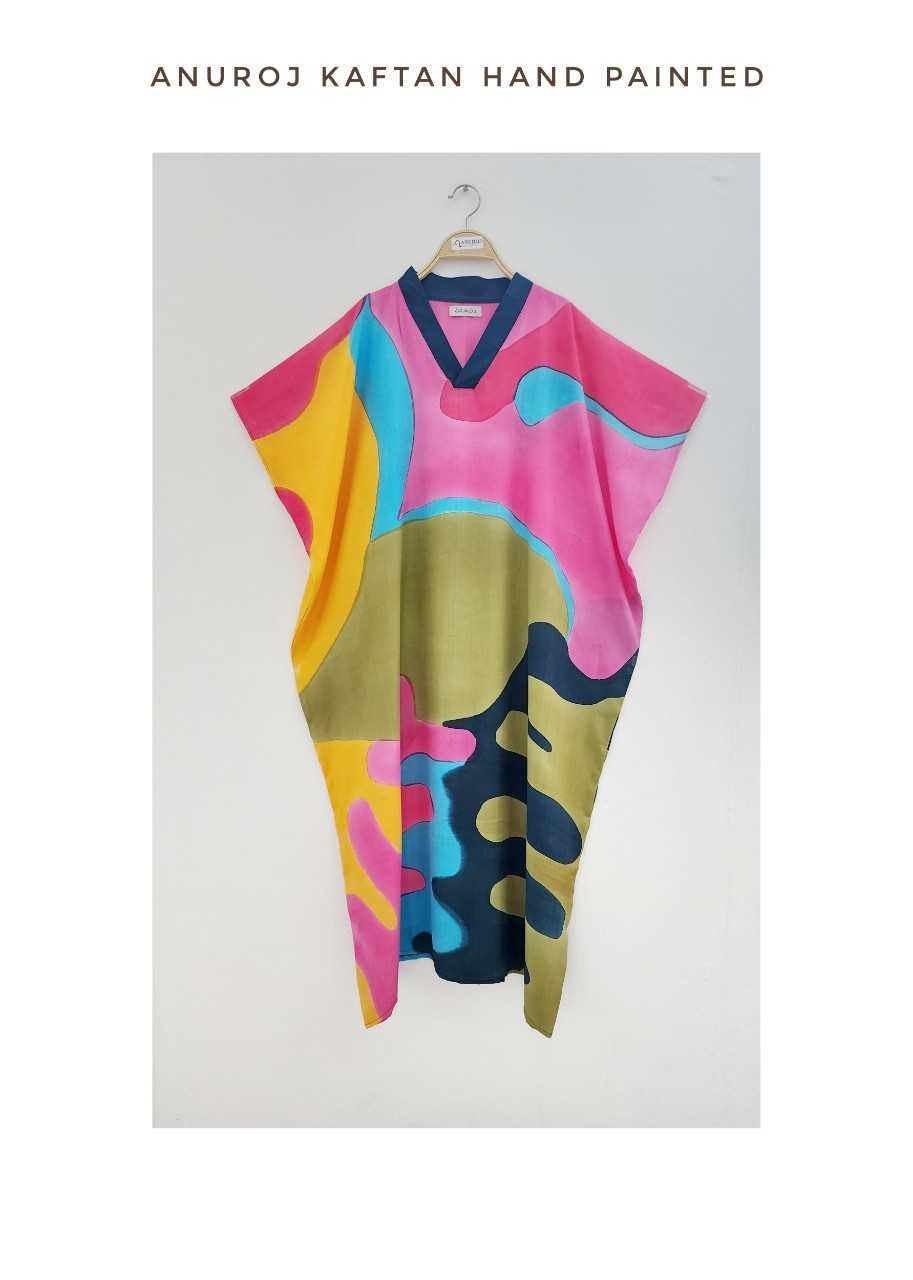 (Pre-order) Kaftan เย็บริม V Nack Cotton Silk Hand Paint Free Size