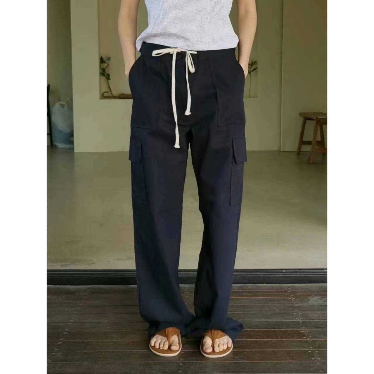 CASUAL LOW-RISE DRAWSTRING CARGO PANTS