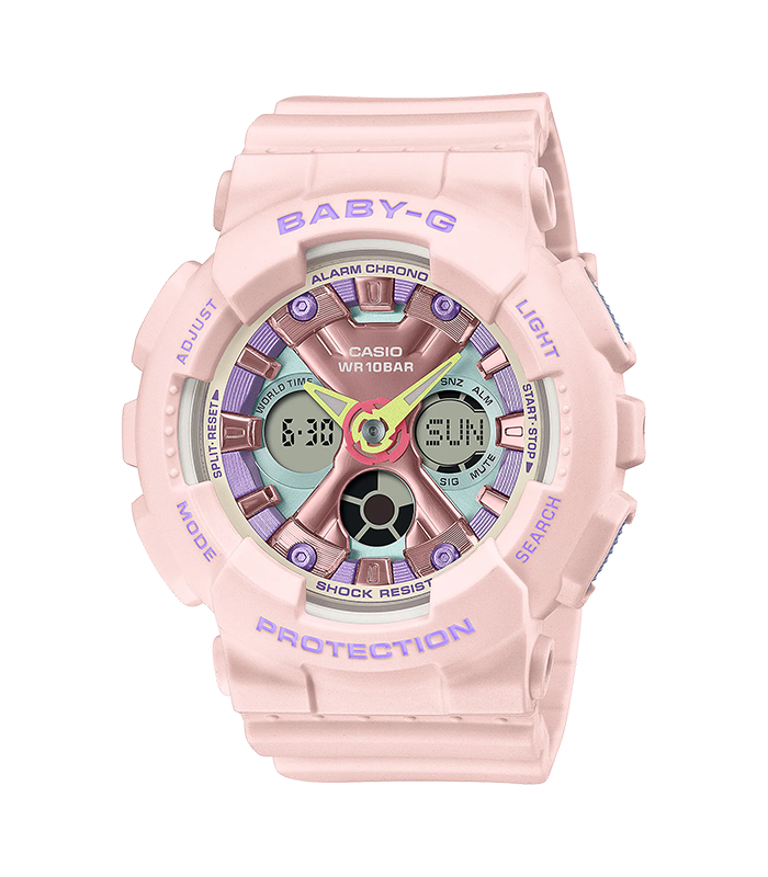 CASIO BABY-G นาฬิกาข้อมือ รุ่น BA-130PM-4ADR ตัวเรือนและสายสีชมพูพาสเทล หน้าปัดดิจิทัลอะนาล็อก