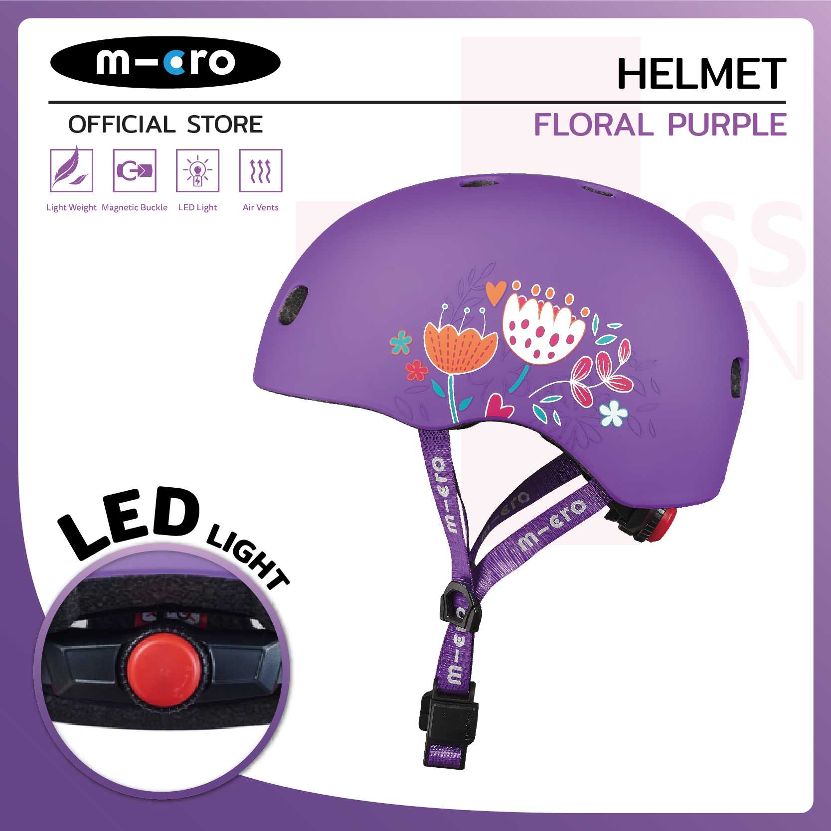 Micro Helmet Floral Purple - S