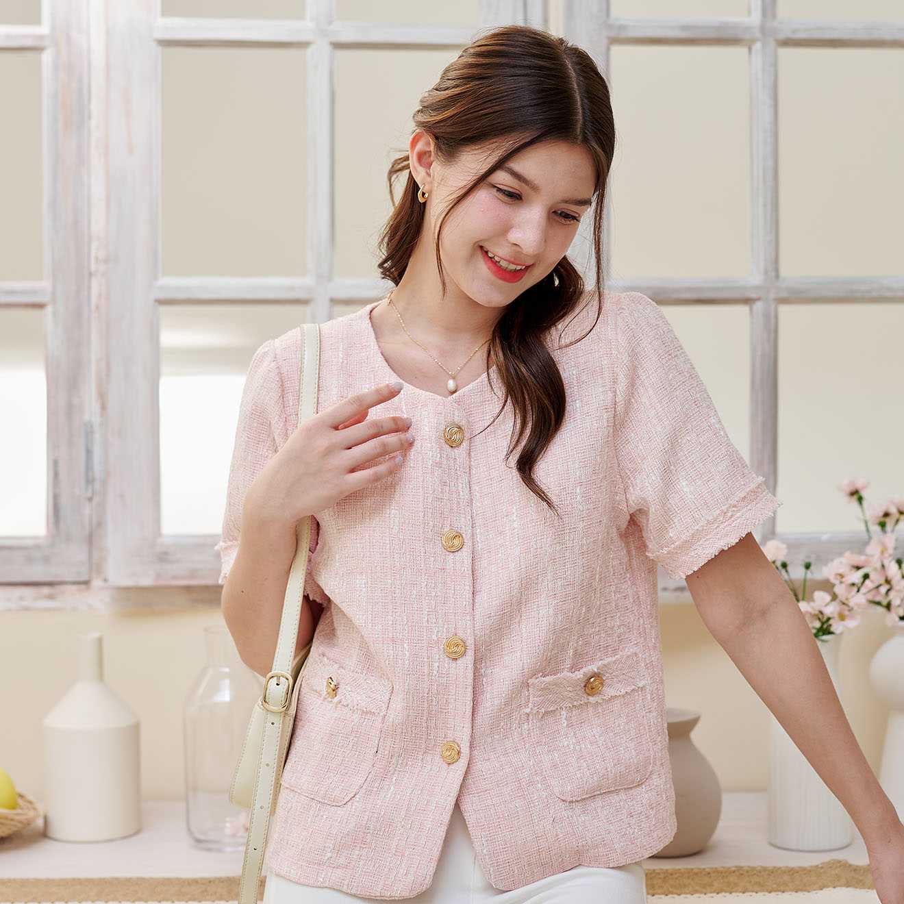 Rose Tweed Top