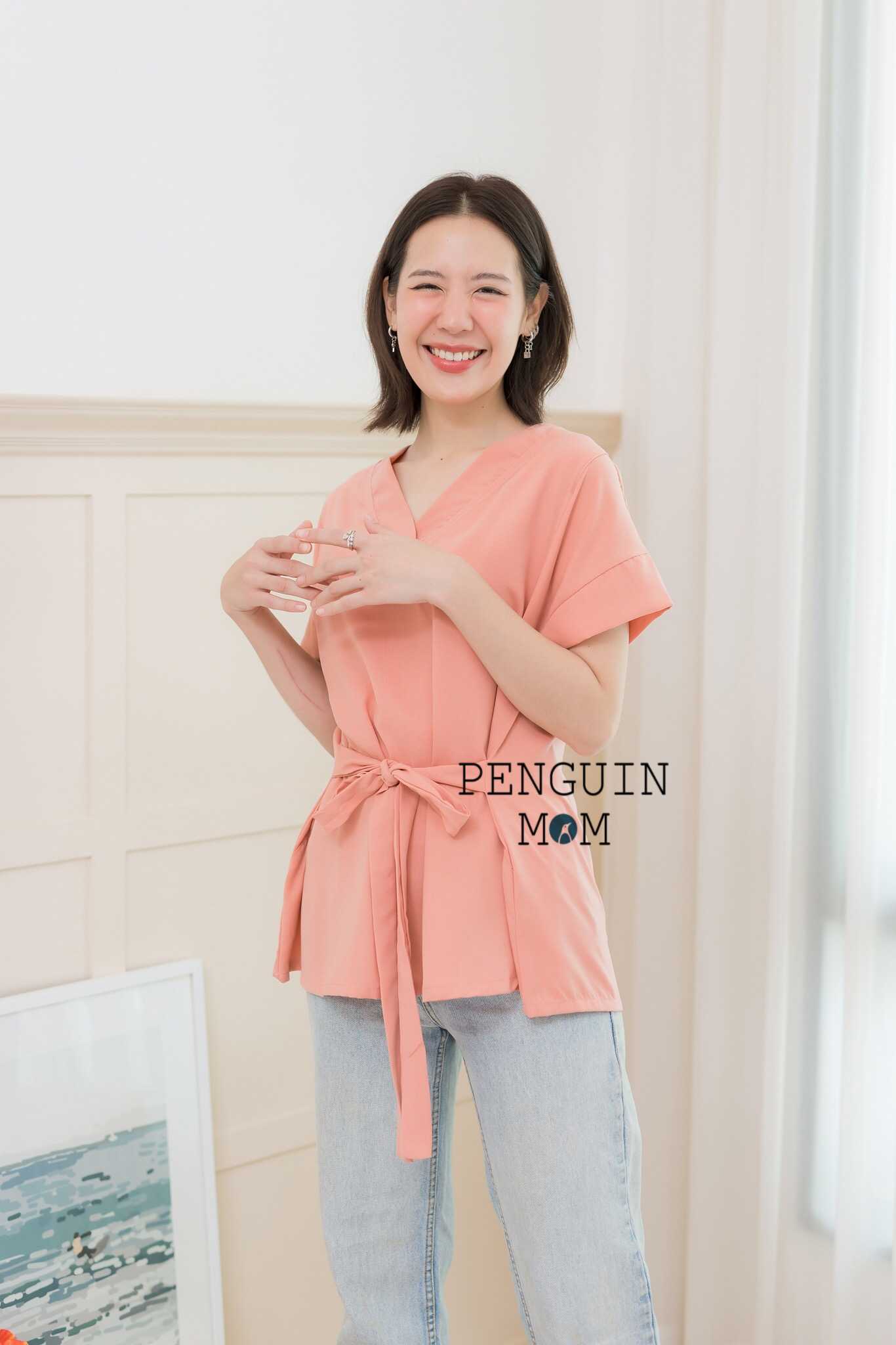 เสื้อคลุมท้อง + ให้นมได้ รุ่นJudy สีโอโรส