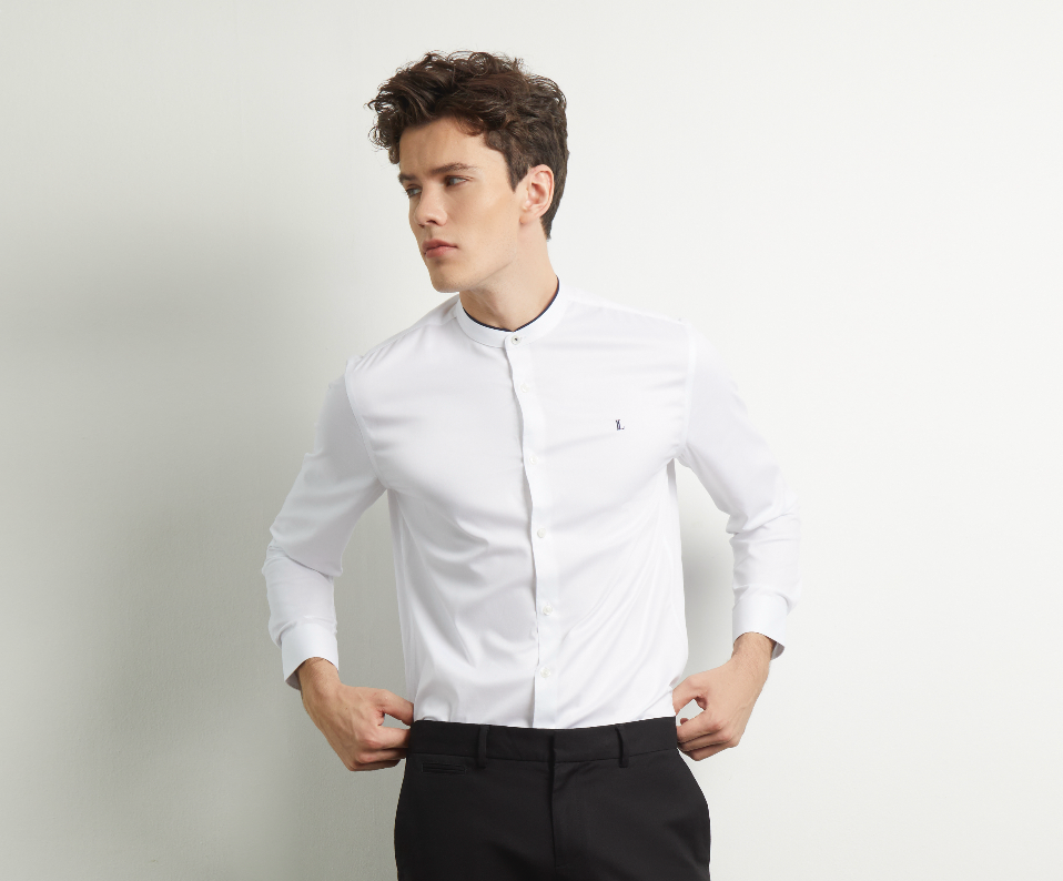 เสื้อเชิ้ตแขนยาวคอจีน สีขาว | 03462