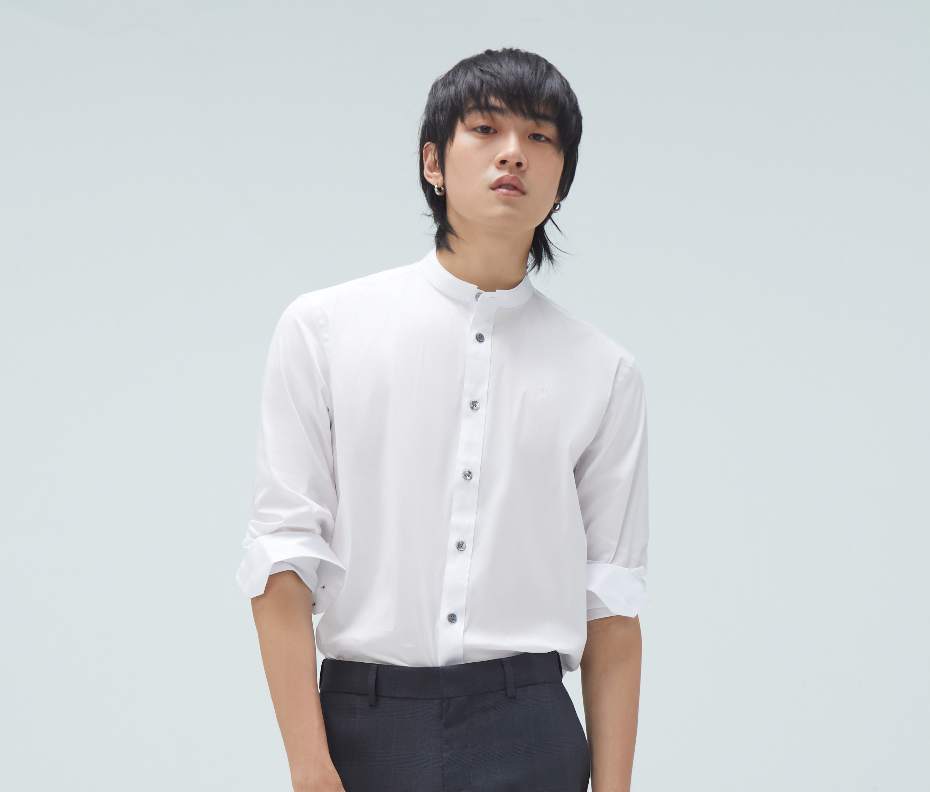 เสื้อเชิ้ตแขนยาวคอจีน สีขาว| 03473