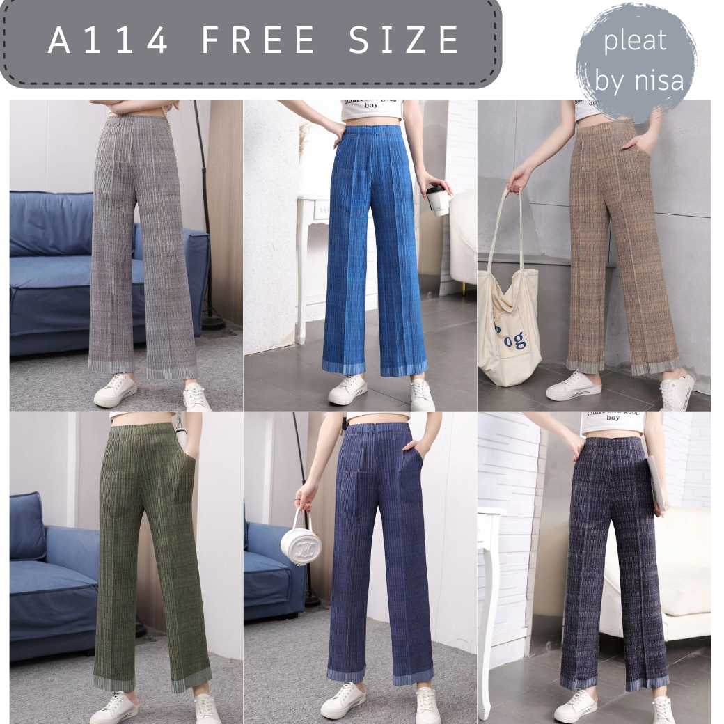  Peatbynisa A114 กางเกงอัดพลีทลายกราฟฟิก เนื้อผ้าPolyester100%