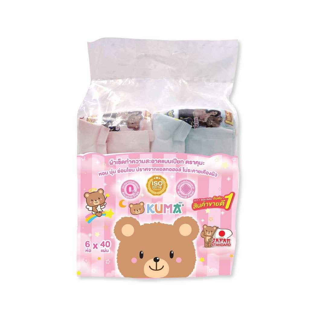 KUMA ทิชชู่เปียก รุ่นฝาปิด40แผ่น : 6ห่อ (คละสี)