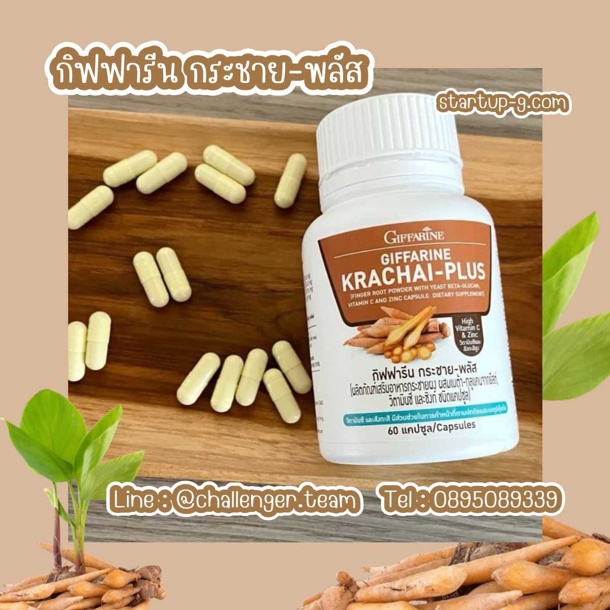 💚 กระชาย-พลัส  กระชายผง ผสมเบต้า-กลูแคนจากยีสต์ วิตามินซี และซิงค์ กิฟฟารีน Giffarine