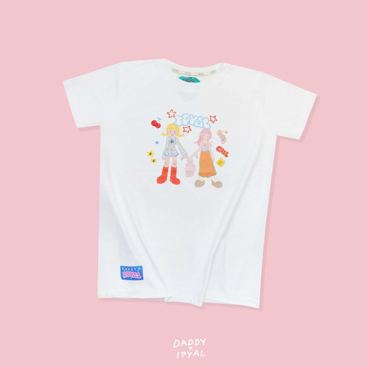 Siblings T-Shirt เสื้อยืดสีขาวผ้าคอตตอนเนื้อหนาใส่สบาย ดีเทลเป็นลายพิมพ์สองสาวพี่น้องแสนน่ารัก