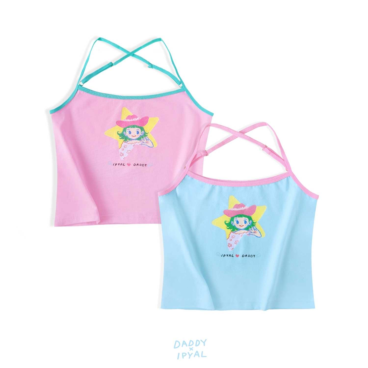 Preppy Tank Top ( Blue , Pink )  เสื้อสายเดี่ยวดีเทลไขว้หลัง ผ้ายืด ตัวสายสามารถปรับแต่งความยาวได้
