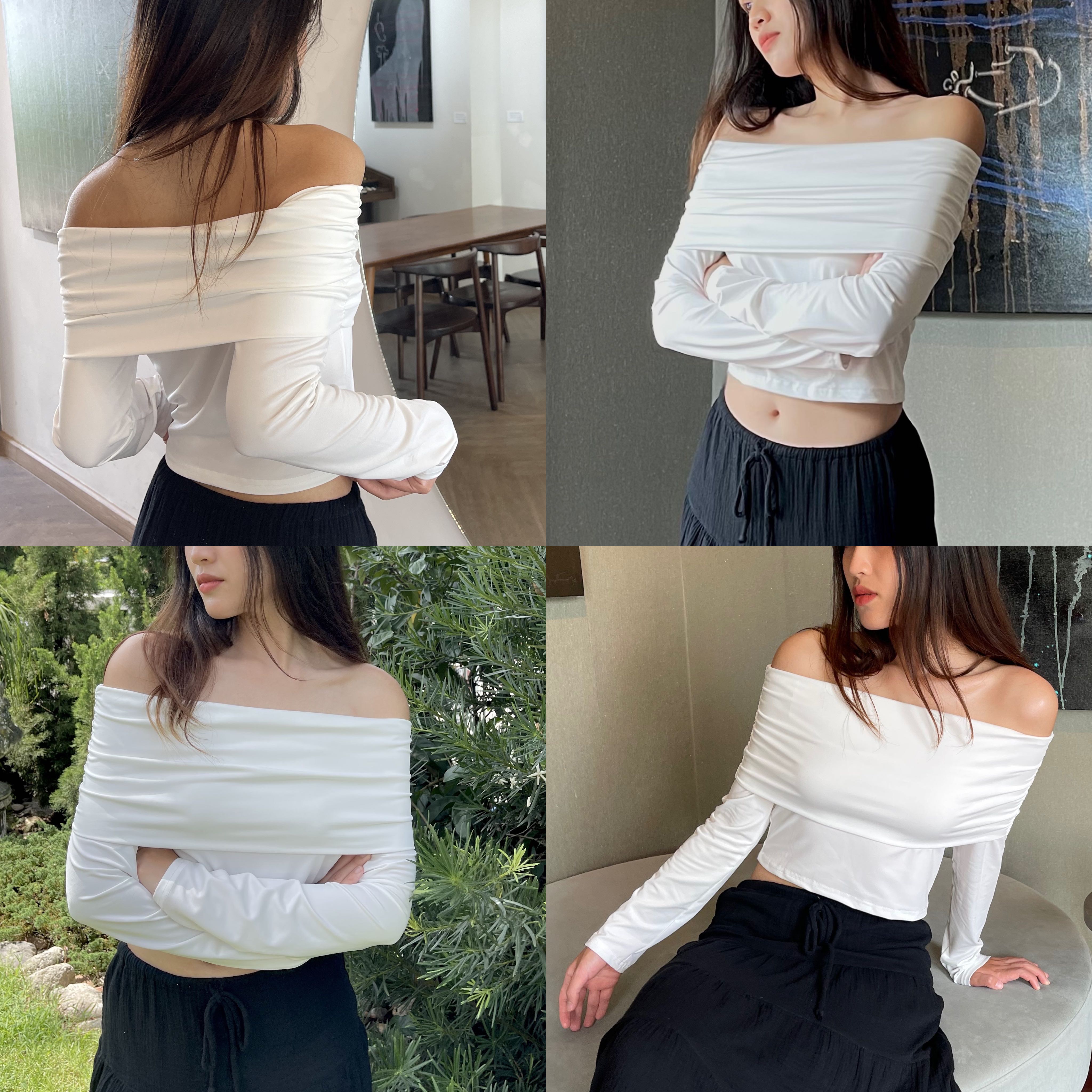(พร้อมส่ง 🫶🏻)Perimarma | Princess shoulder tops เสื้อปาดไหล่เจ้าหญิง
