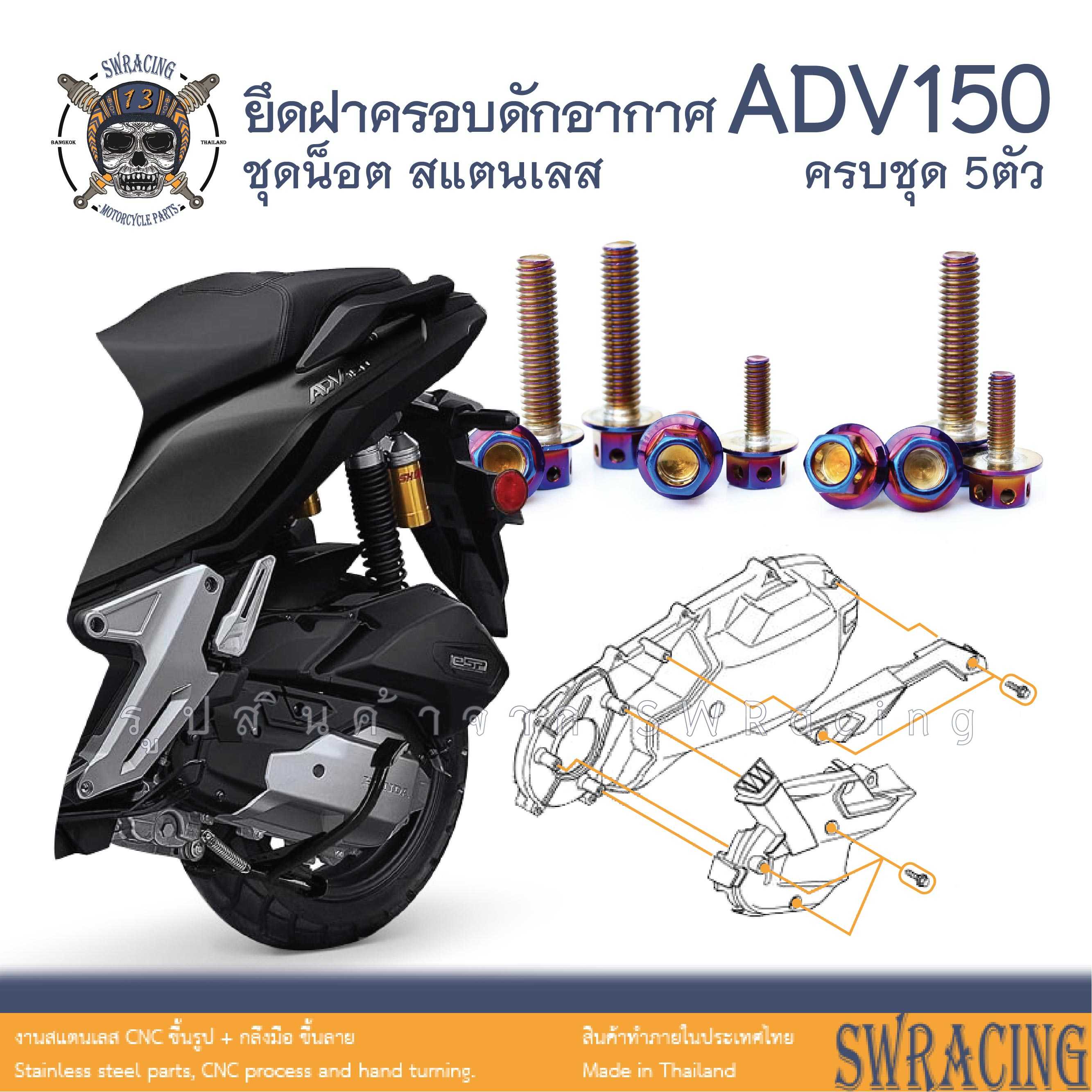 ADV150 น็อตเลส ยึดดักอากาศ ครบชุด 5 ตัว น็อตสแตนเลส  ราคาขายต่อ 1 ชุด งานเฮงสกรู