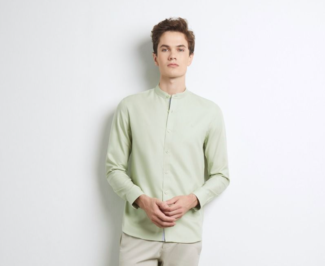 เสื้อเชิ้ตคอจีนแขนยาว สีเขียวอ่อน | 03481