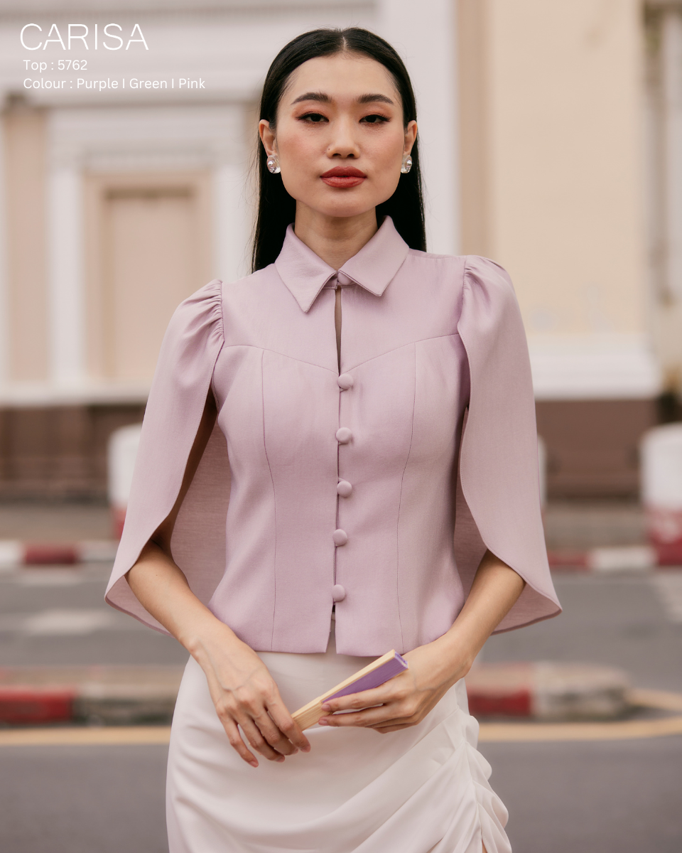 เสื้อผ้าไหมสังเคราะห์เนือดี  ผ้าใส่สบาย  งานเกรดพรีเมี่ยม  คอปก มีผ้าคุลมไหล่และแขน [5762]