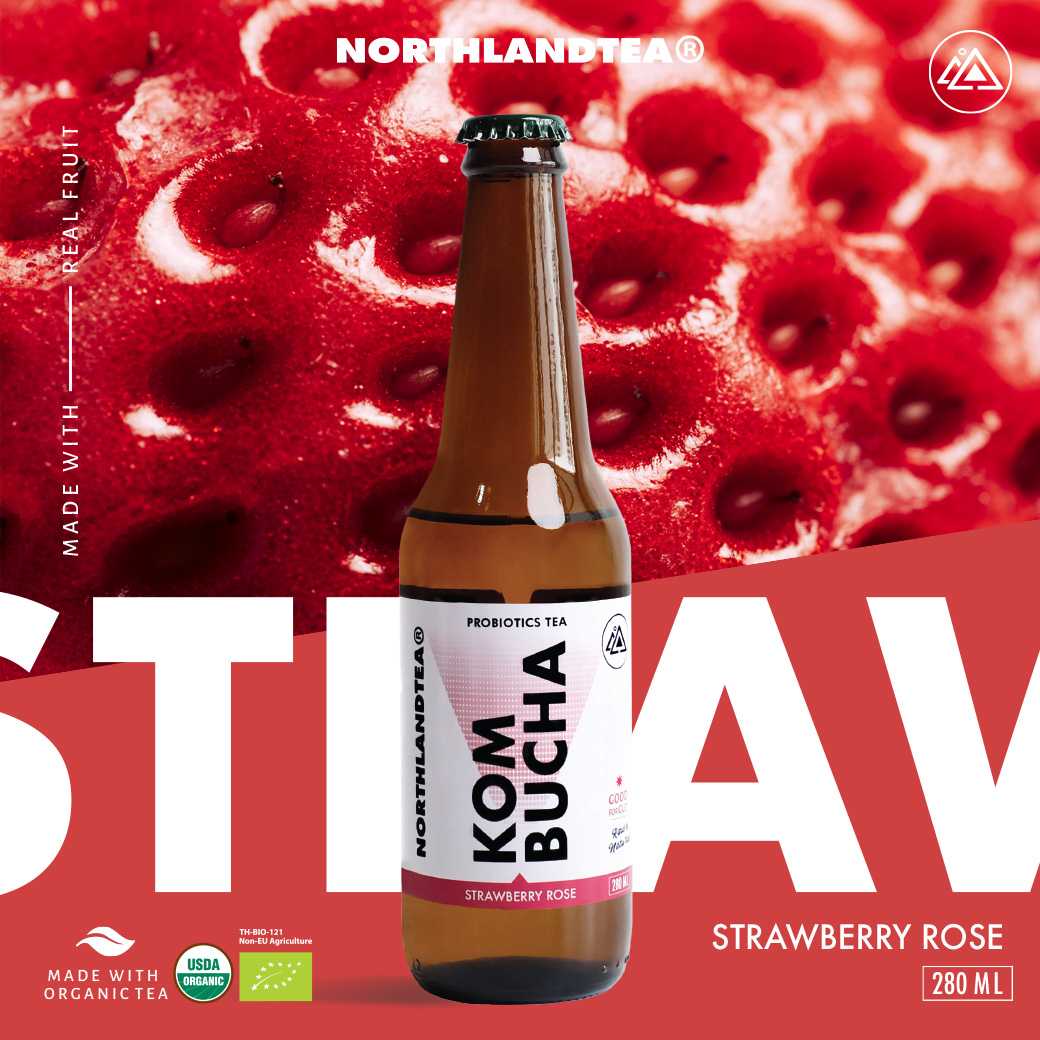 Kombucha Strawberry Rose คอมบูชา รสสตอเบอรี่กุหลาบ 280 มล.