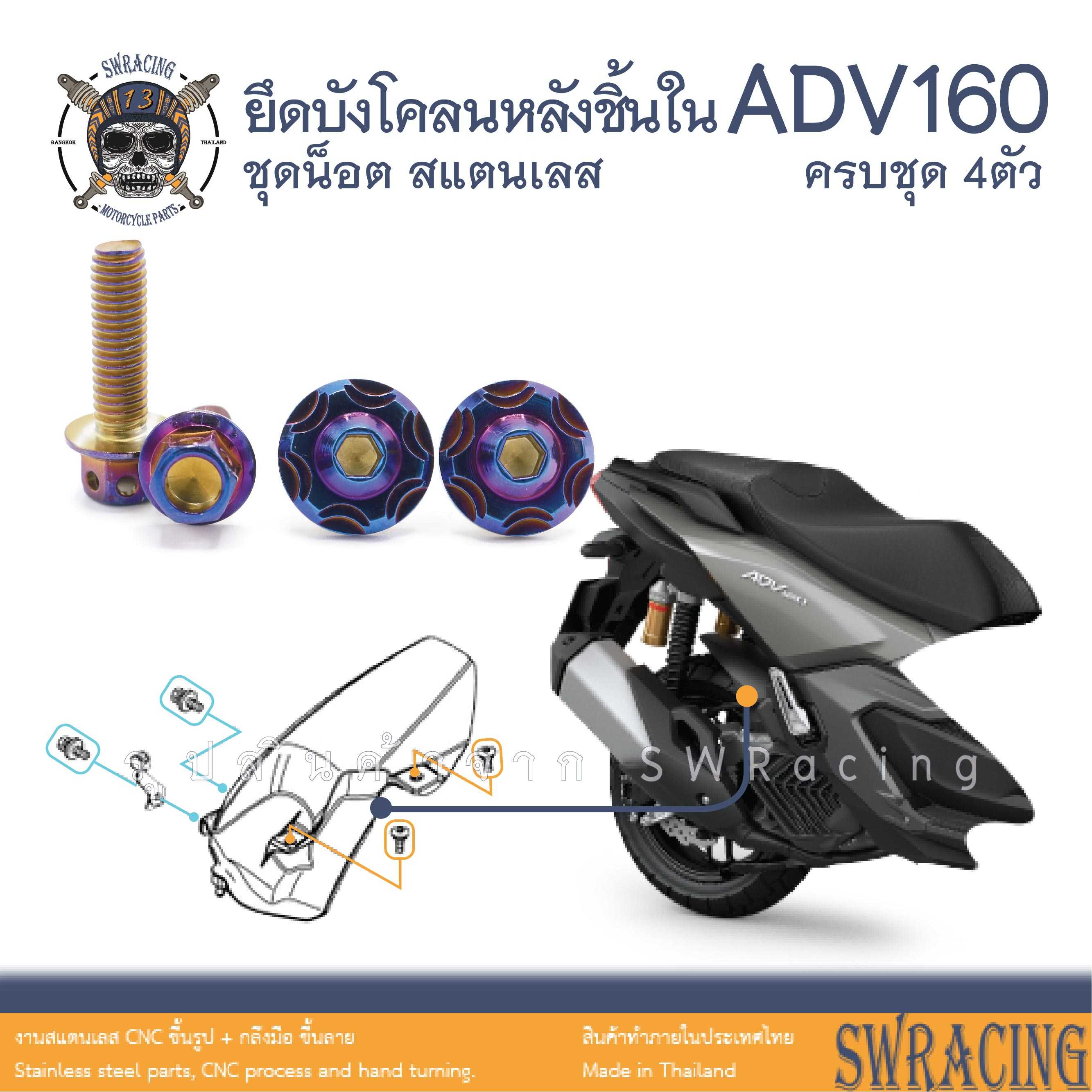 ADV160 น็อตเลส บังโคลนหลัง ครบชุด 4 ตัว น็อตสแตนเลส ราคาขายต่อ 1 ชุด งานเฮงสกรู