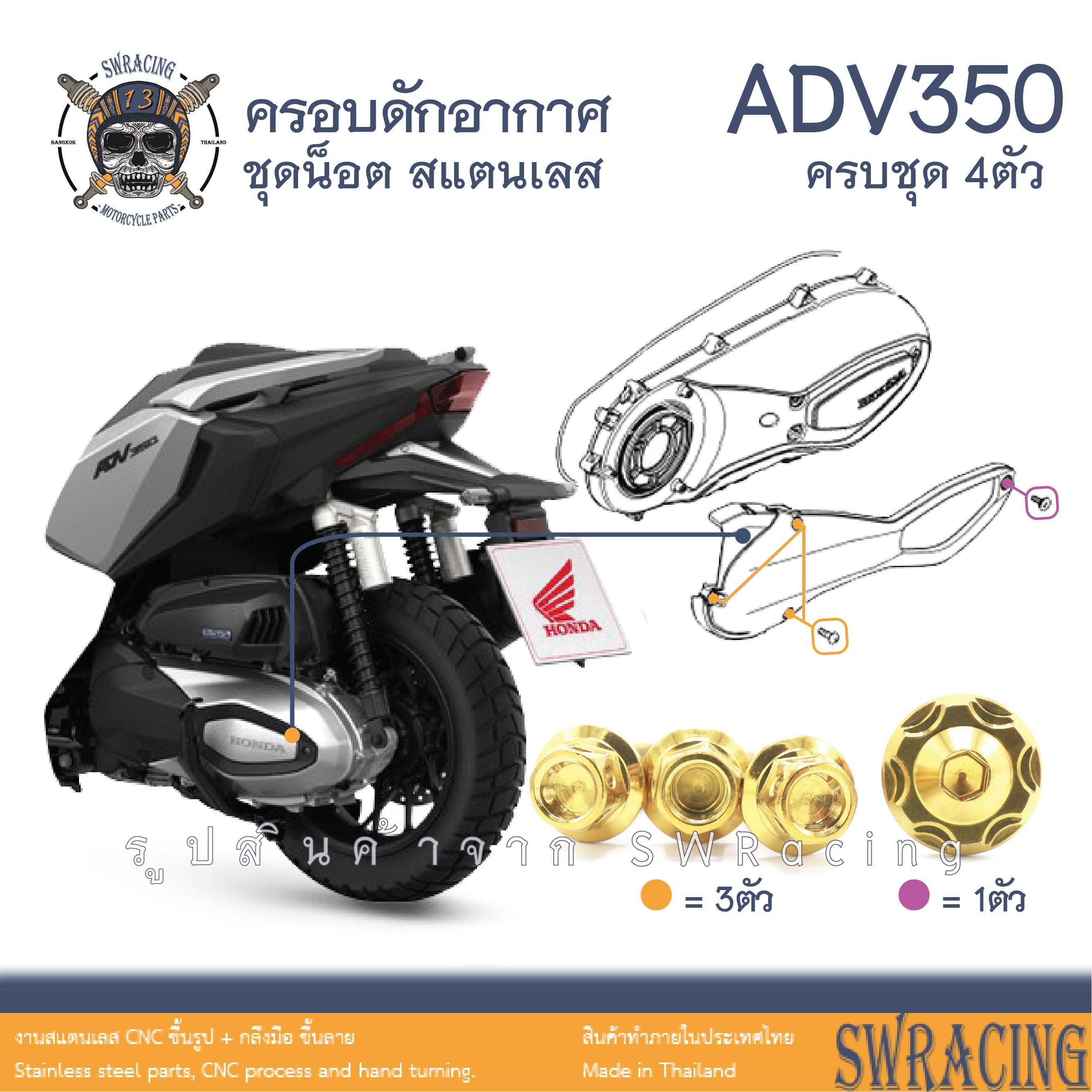 ADV350 ชุดน็อต น็อตสแตนเลส ฝาปิดท่ออากาศห้องสายพาน ADV350 ครบชุด 4ตัว ราคาขายต่อ 1 ชุด งานเฮงสกร