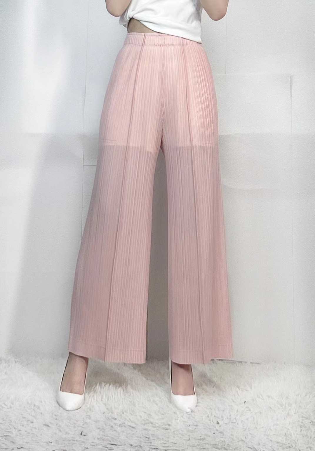  Peatbynisa A132 กางเกงขีดหน้าขาบานอัดพลีท เนื้อผ้าPolyester100%