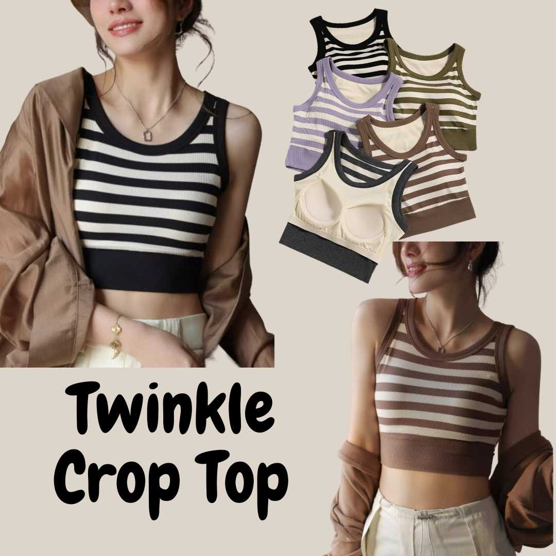 Twinkle Crop Top เสื้อกล้ามสั้น ลายขวาง มีซัพฟองน้ำ 2in1 มีบราในตัว