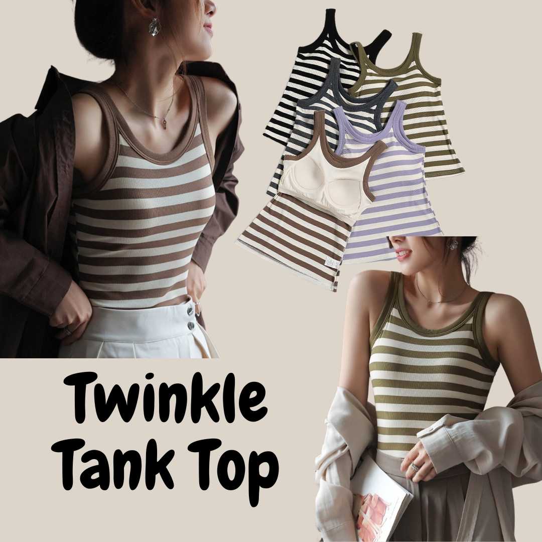 Twinkle Tank Top เสื้อกล้ามยาว ลายขวาง มีซัพฟองน้ำ 2in1 มีบราในตัว