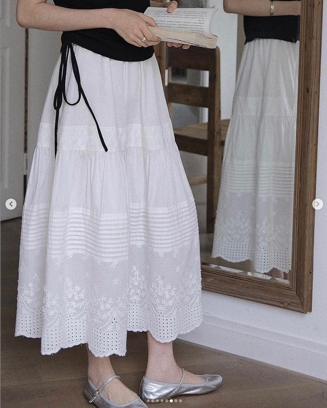 พร้อมส่ง Asaya 2184 Embroidery white high waist long skirt