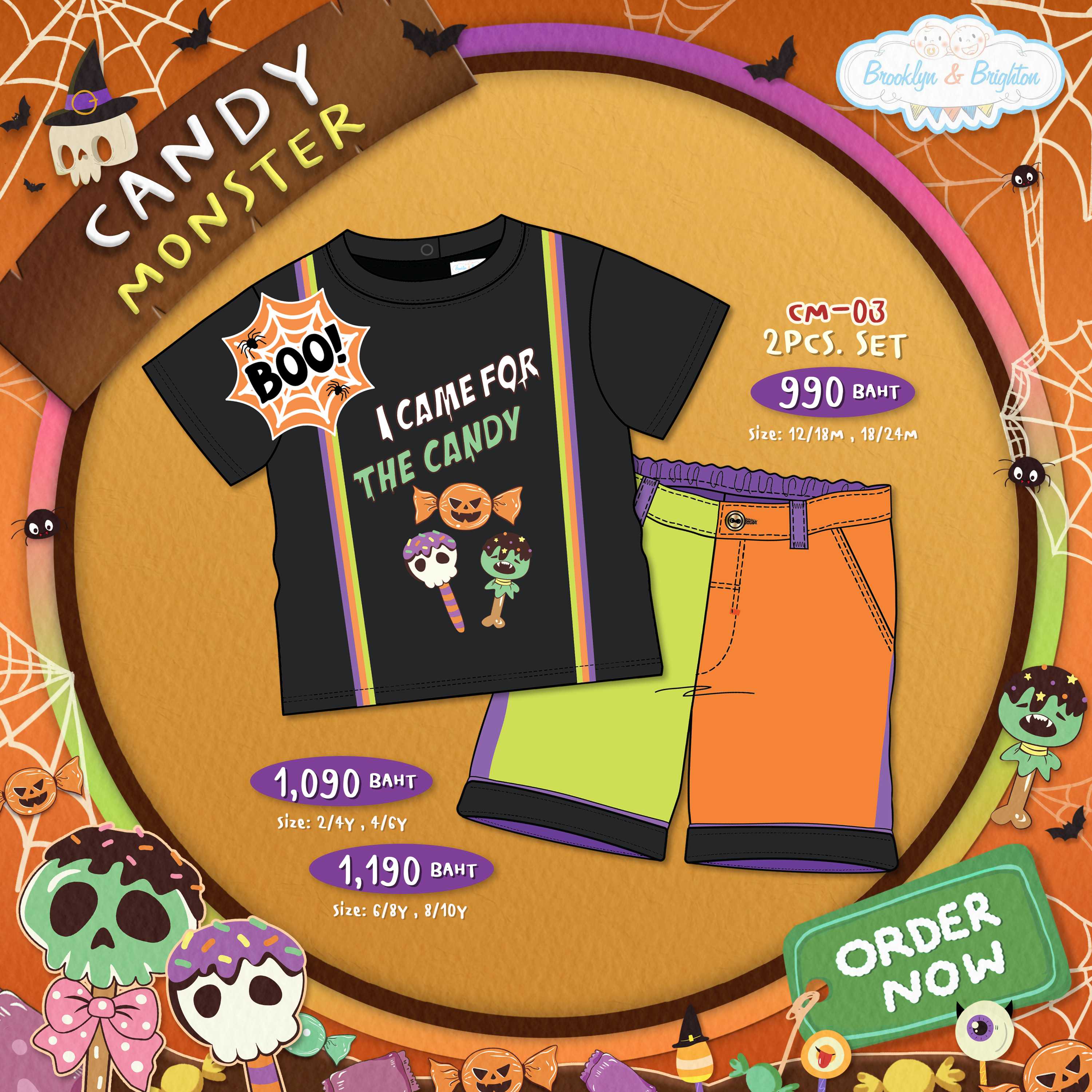 Candy Monster - 2Pcs. Set - ชุดHalloween - CM03 (Size: 12/18M-8/10Y)