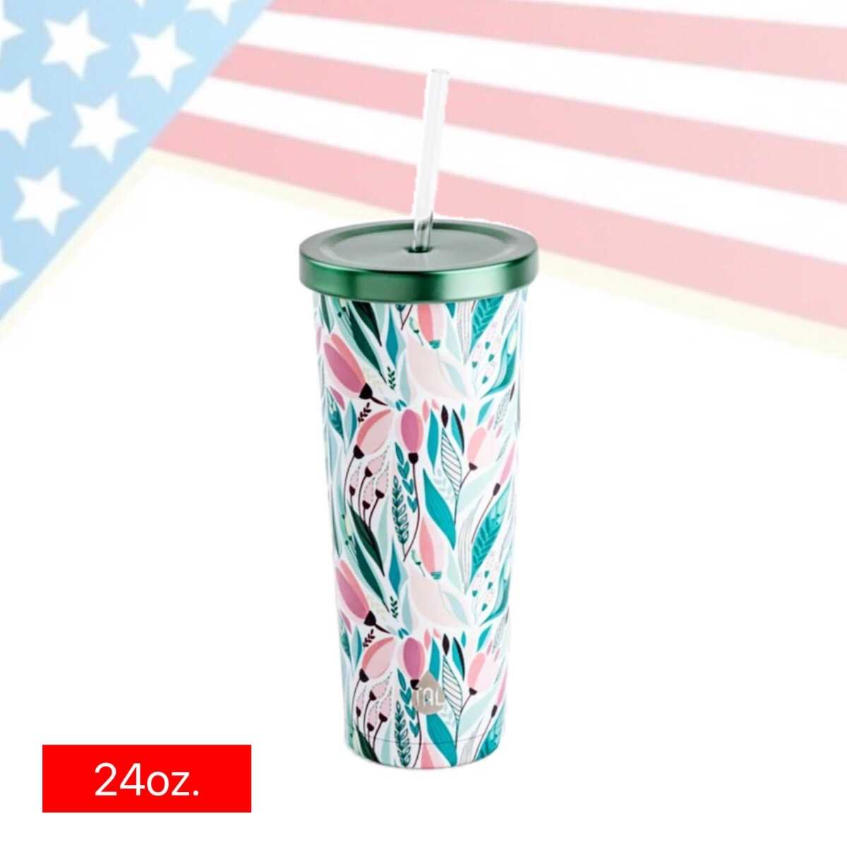TAL Stainless Steel Coolie Tumbler 24oz  Green Tropical