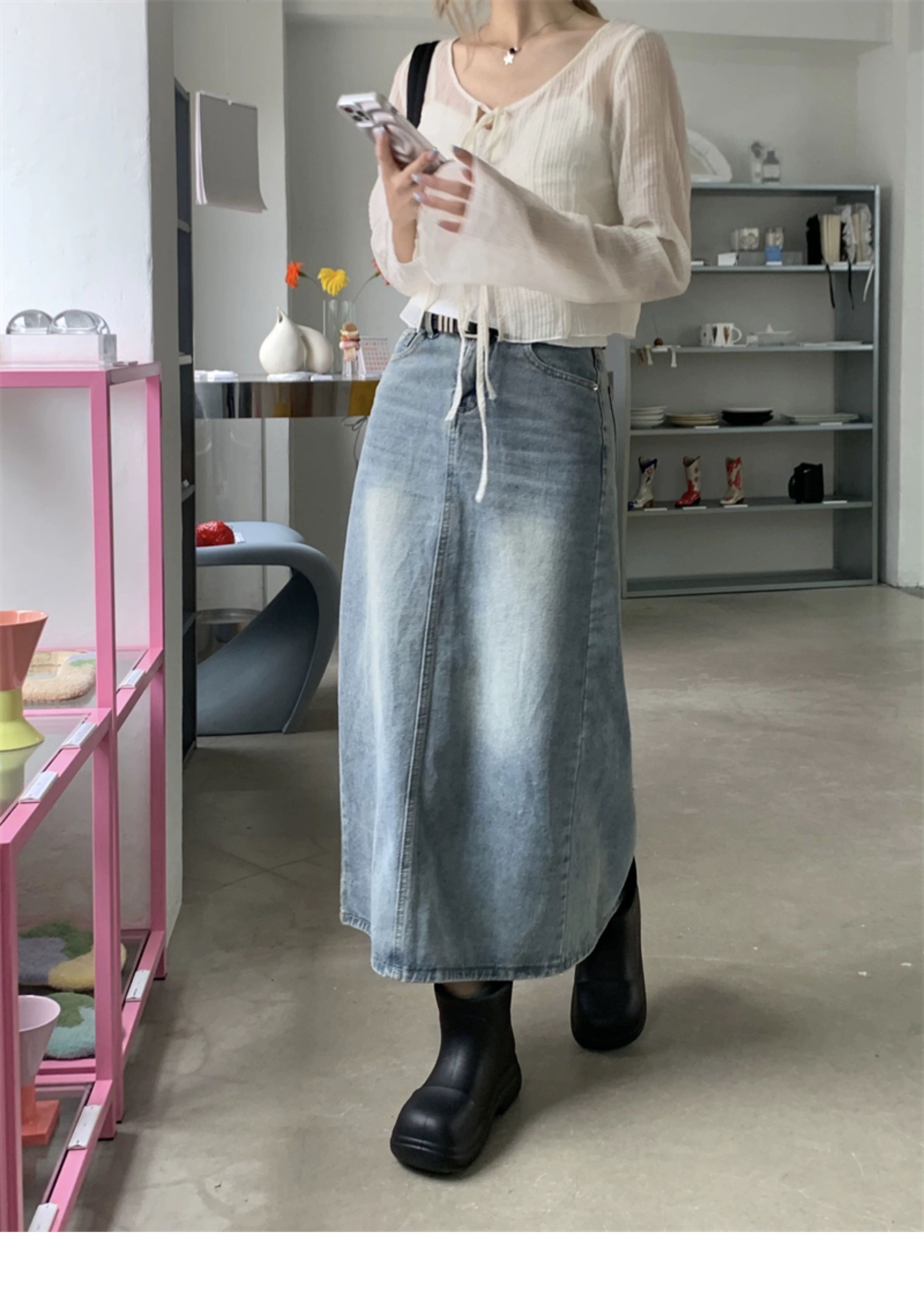High waist denim skirt
