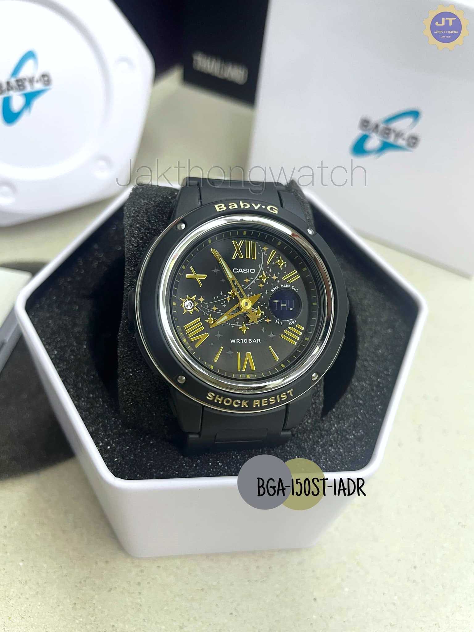 CASIO BABY-G นาฬิกาข้อมือ รุ่น BGA-150ST-1ADR (หน้าปัดดวงดาว ระบบดิจิทัลอะนาล็อก ตัวเรือนสีดำ)