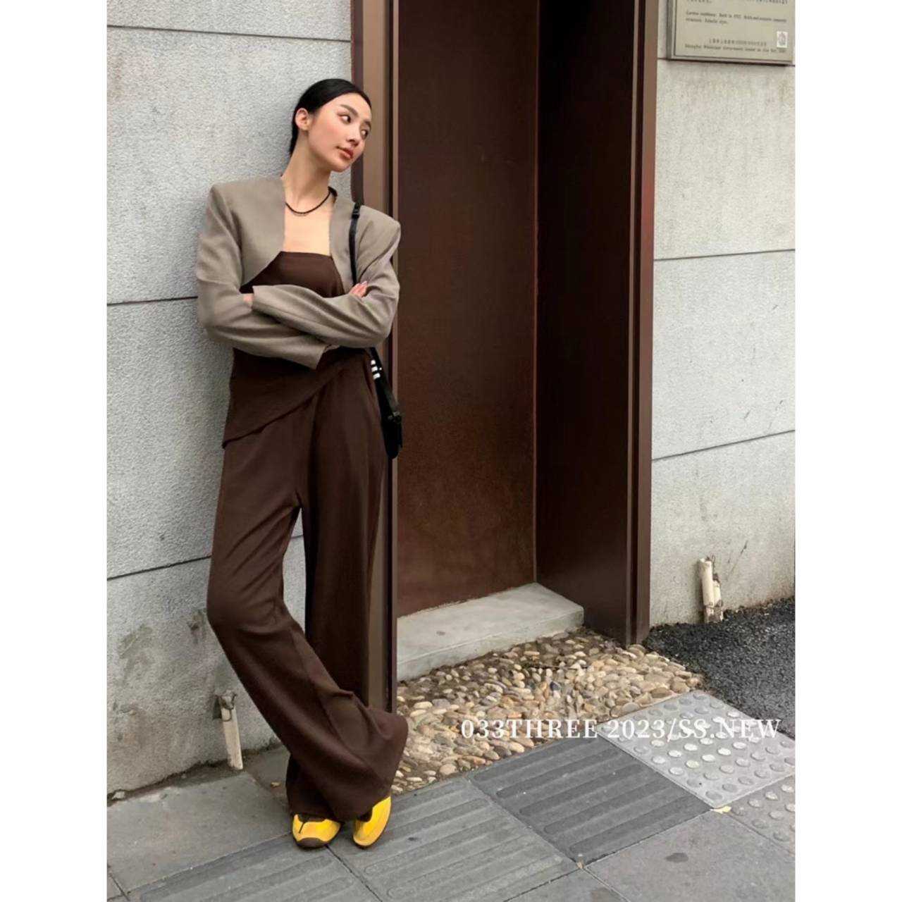 ASYMMETRICAL HEM RIBBED COTTON PANTS SET