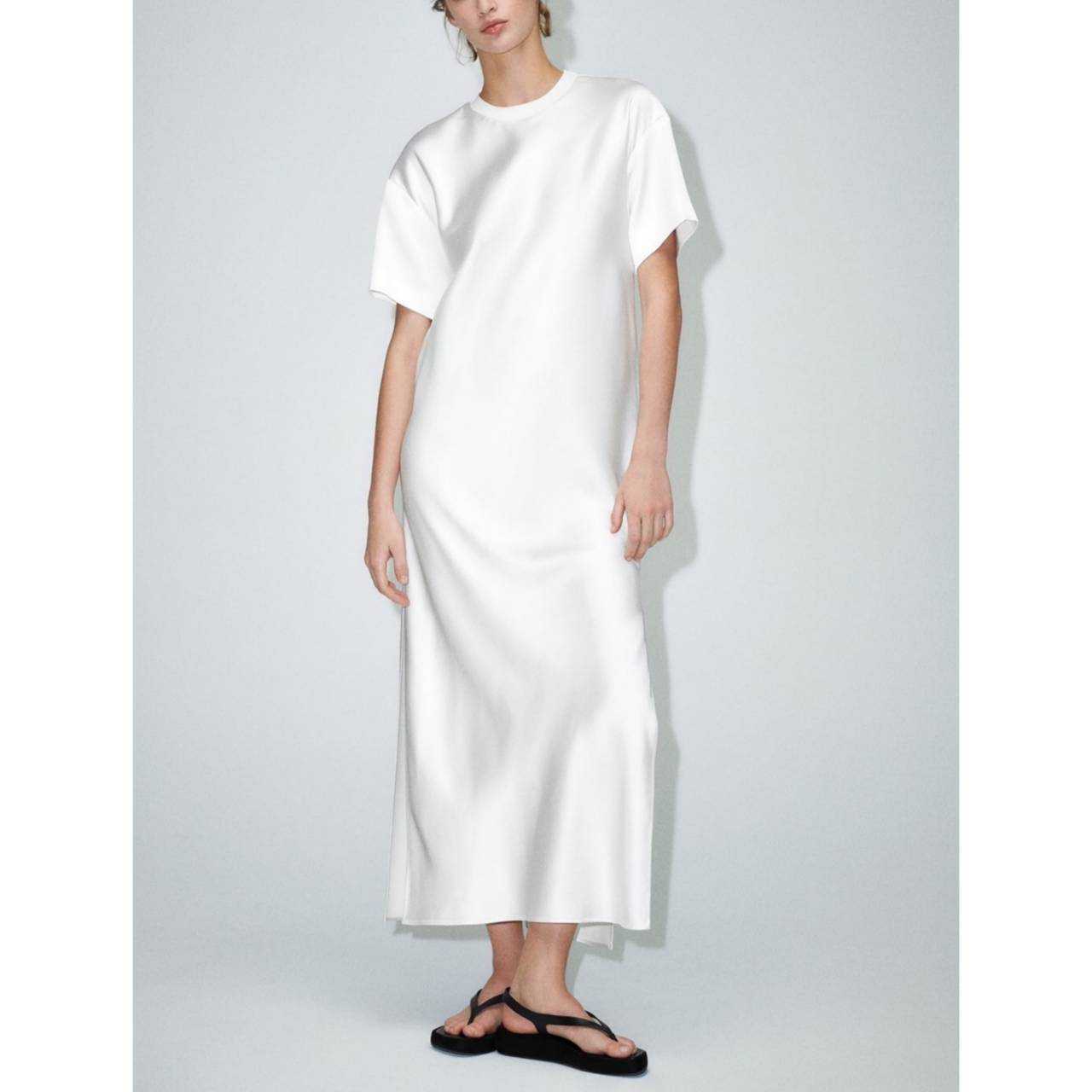 SLIT HEM SATIN DRESS
