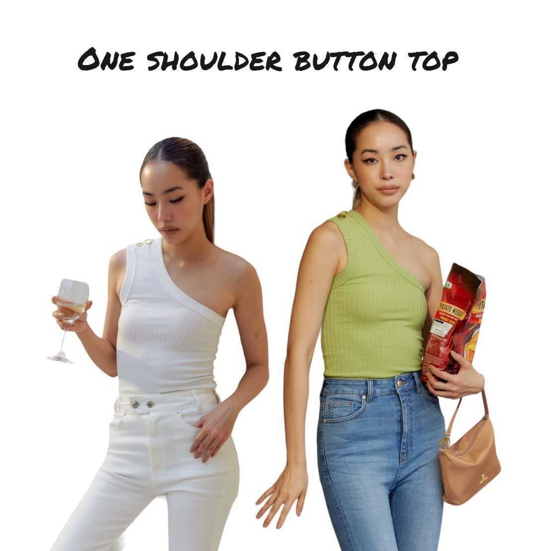 One shoulder button top - B08