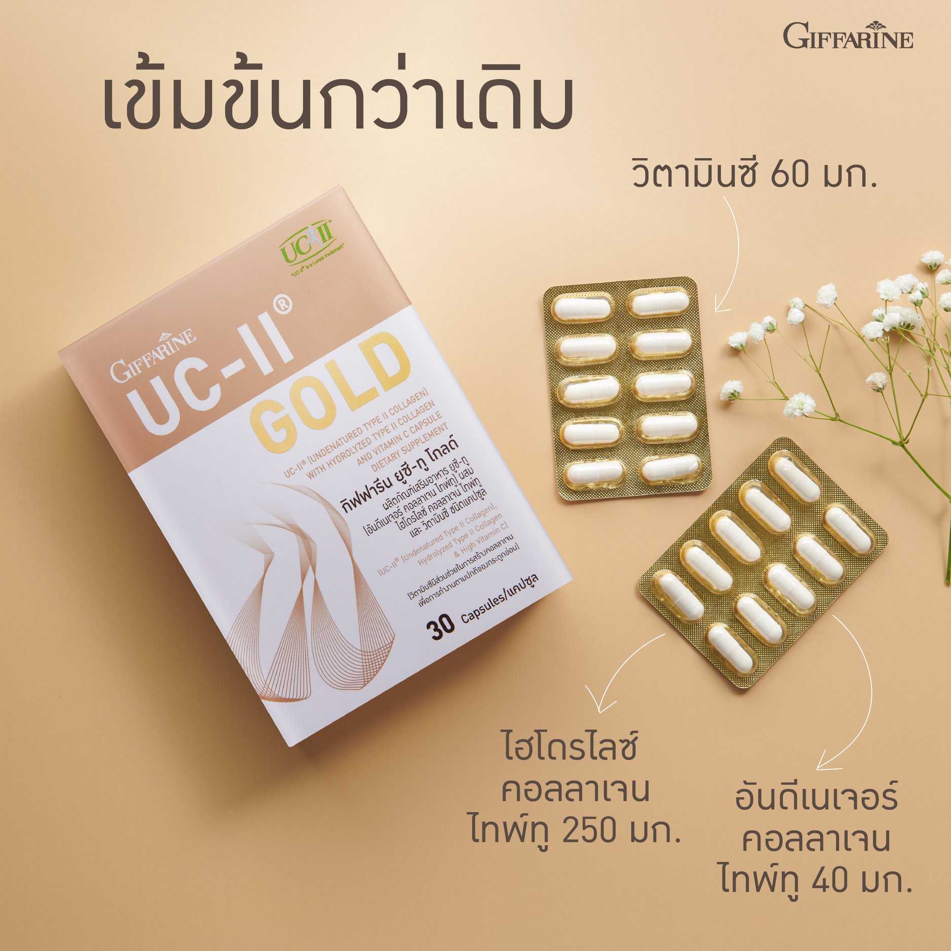 บำรุงข้อเข่า กิฟฟารีน ยูซี-ทู โกลด์ (30 แคปซูล)