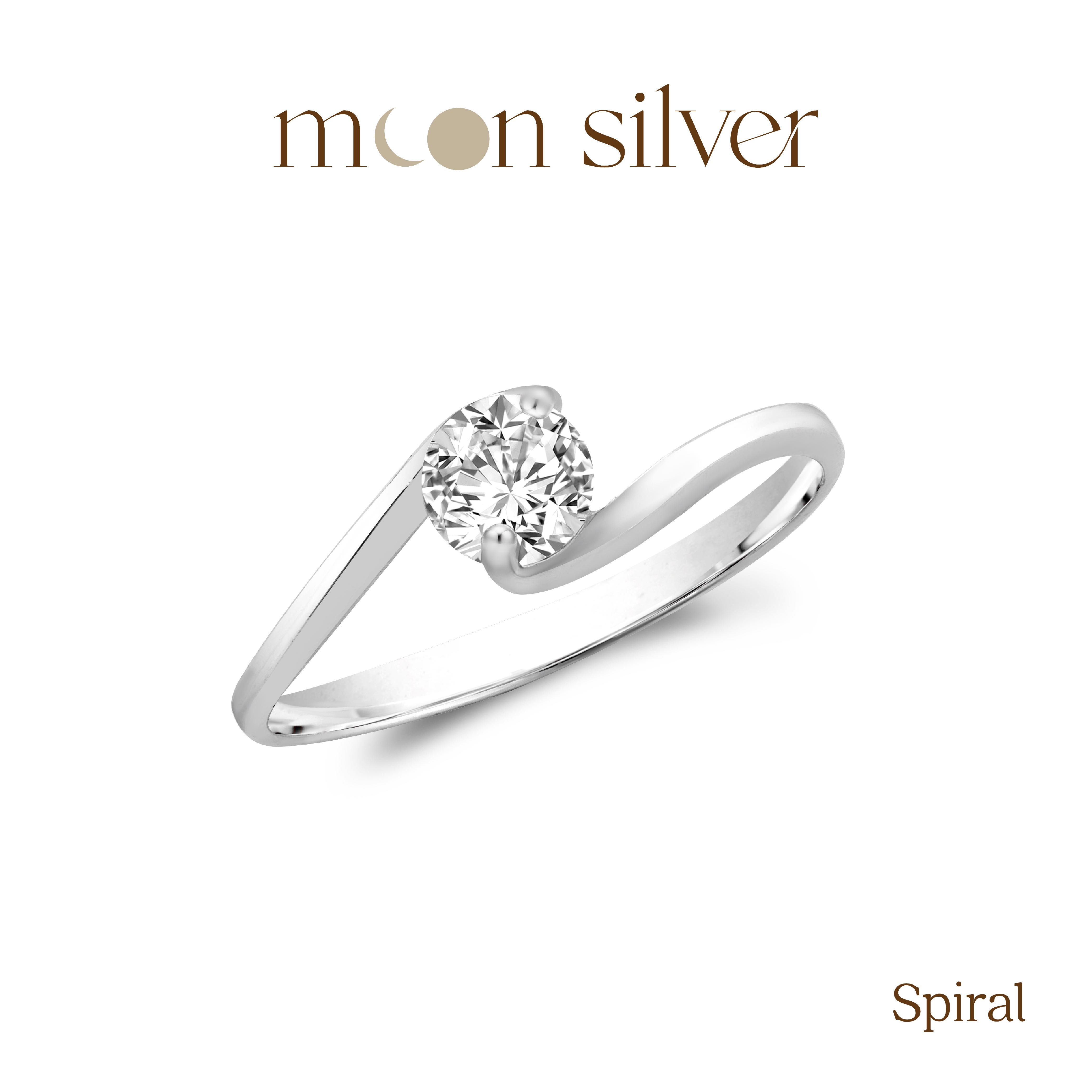 Spiral Ring / 925 Pure Sterling Silver / CZ Swiss cut Diamond