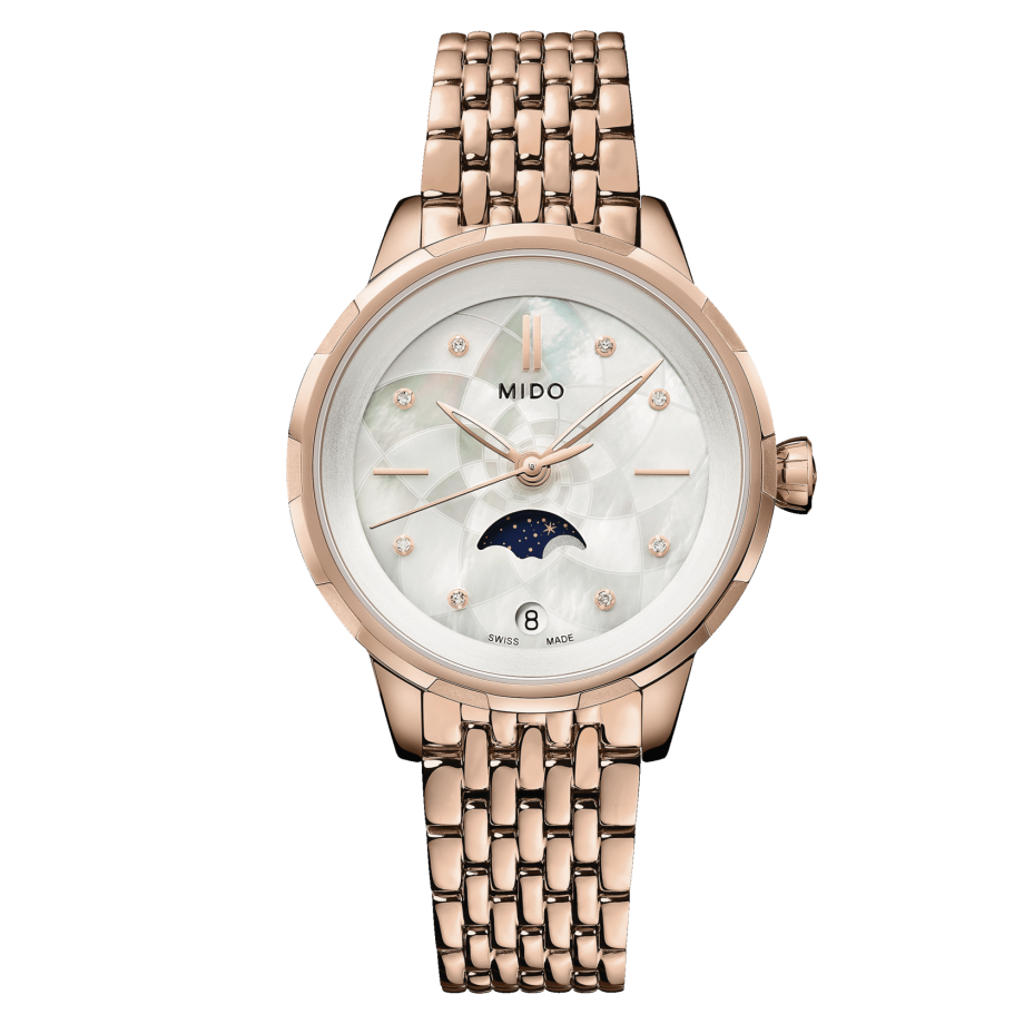 MIDO RAINFLOWER MOONPHASE นาฬิกาข้อมือผู้หญิง QUARTZ (M043.023.33.106.00 มีกลไกบอกข้างขึ้นข้างแรม)