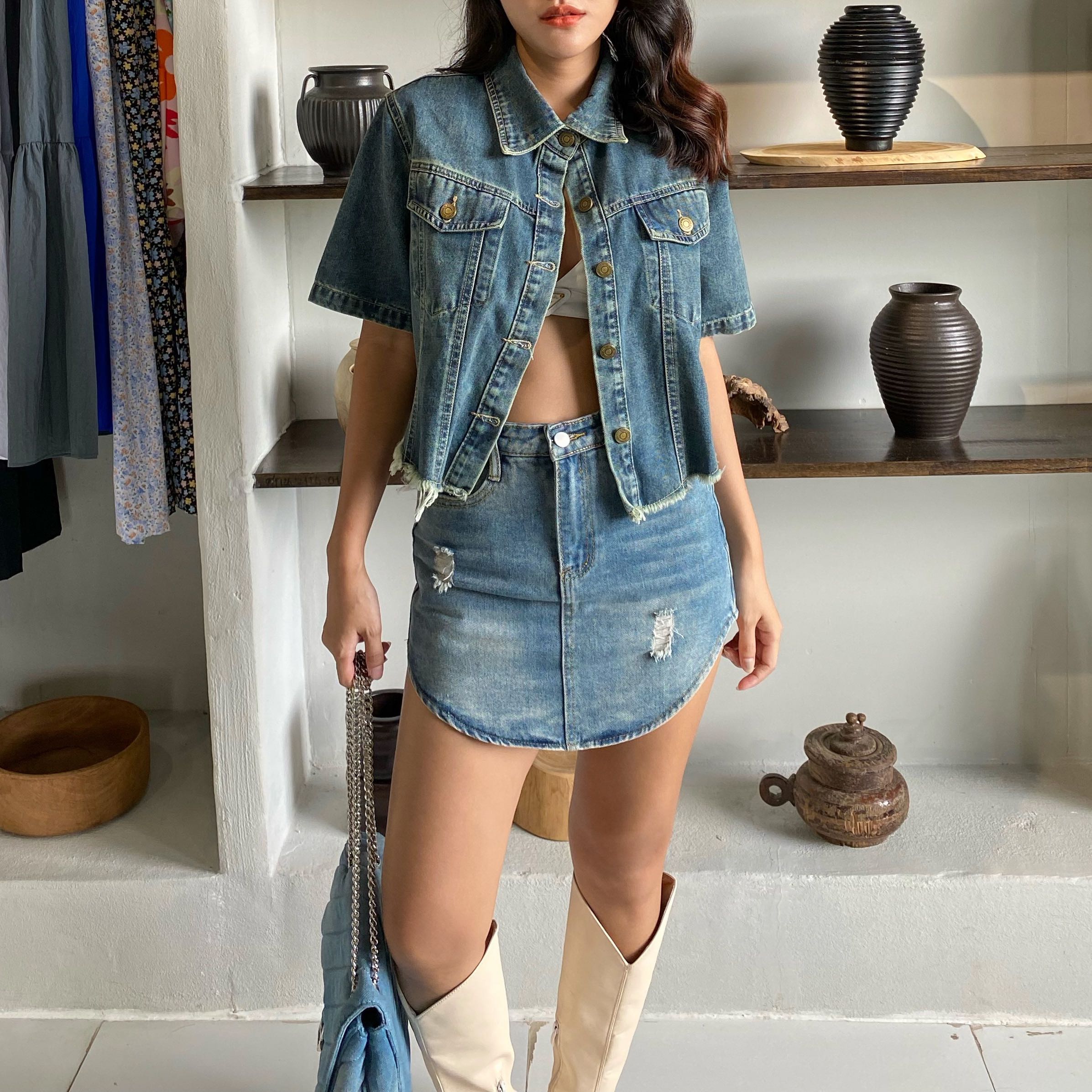 MINIGIRL STORE | Zane denim shirt & Davin denim skirt