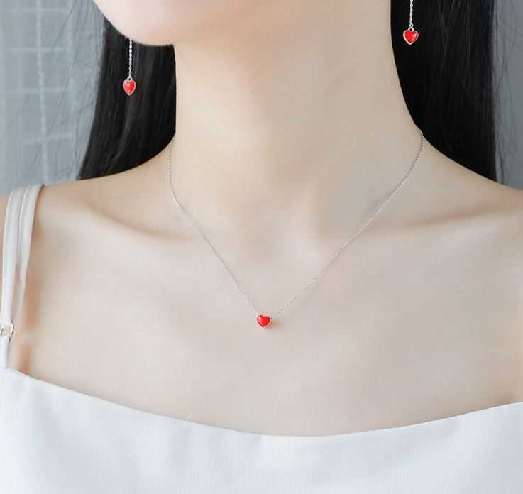 ❤️เซ็ตเครื่องประดับ Mini Red Heart สร้อยคอจี้หัวใจสีแดง สร้อยข้อมือ ต่างหูระย้า