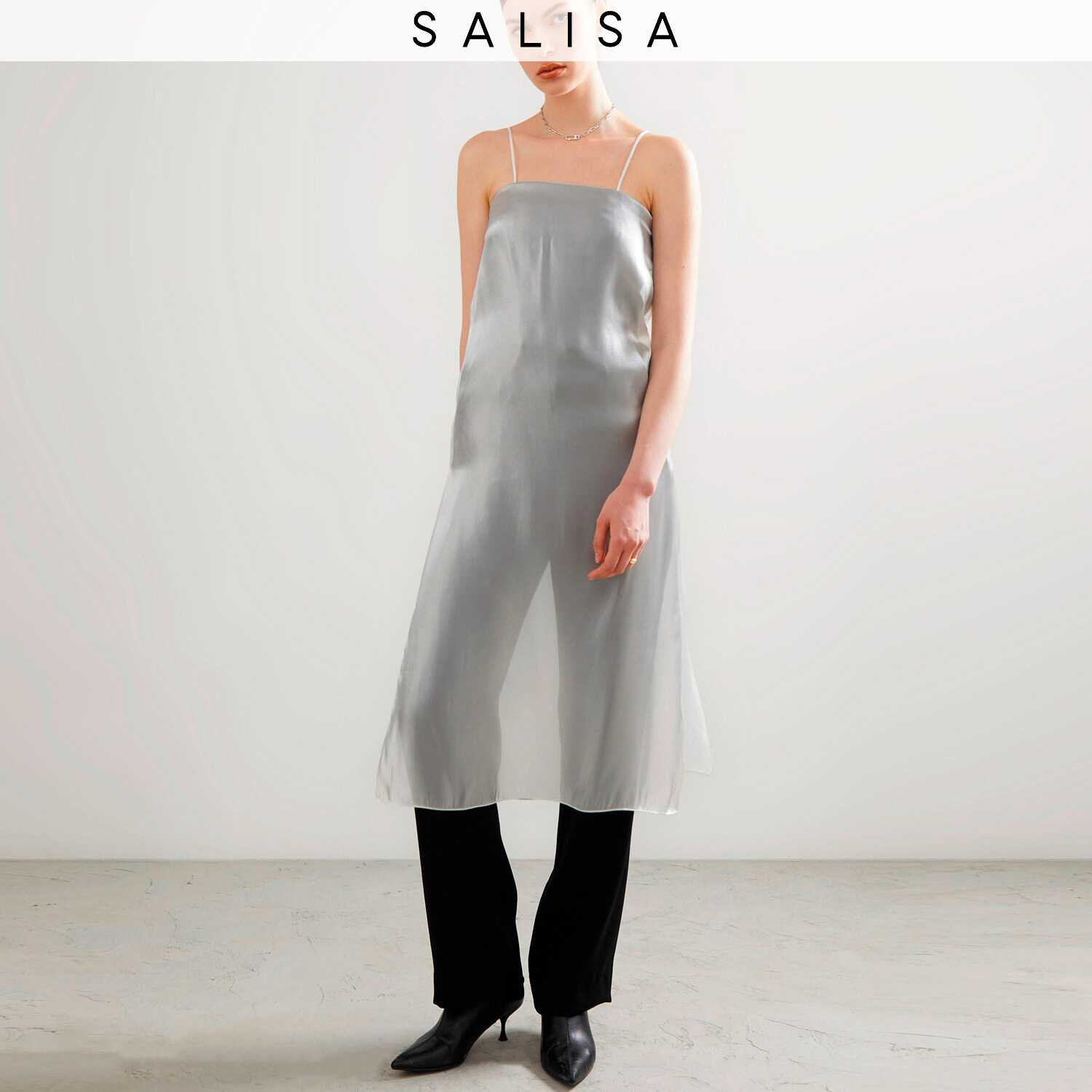 JUMPSUIT PF23 Long with See Through Shiny Overlay WhiteBlack