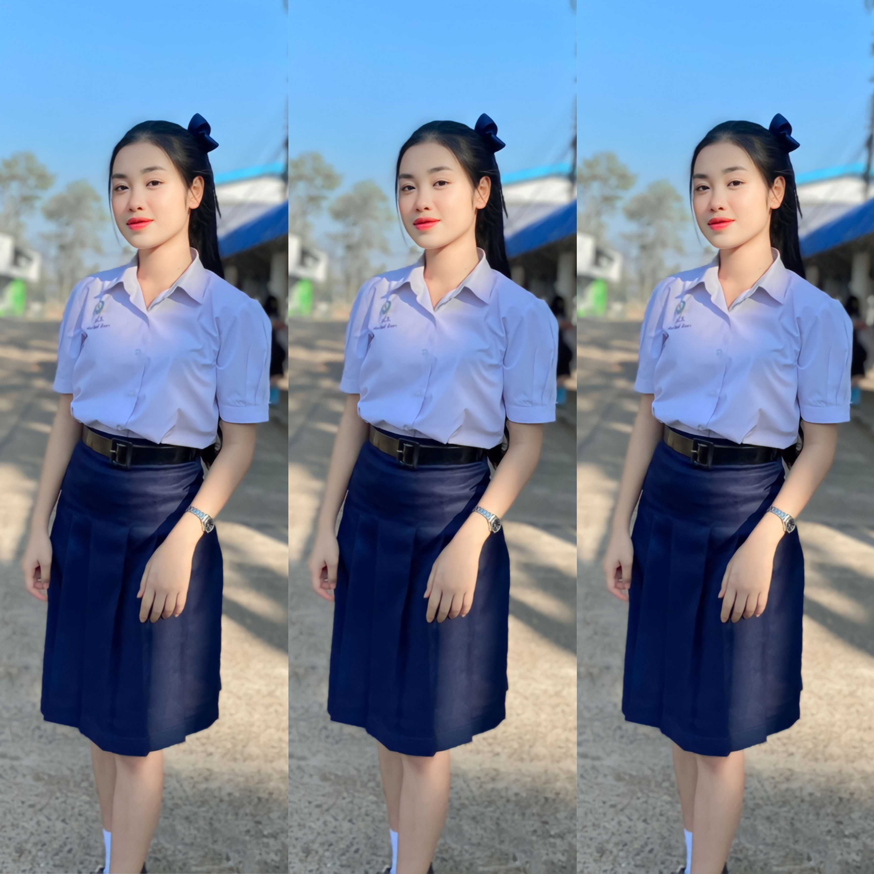 กระโปรงนักเรียนทรงแคบ ตีเกล็ด5.5 สีกรมเข้ม