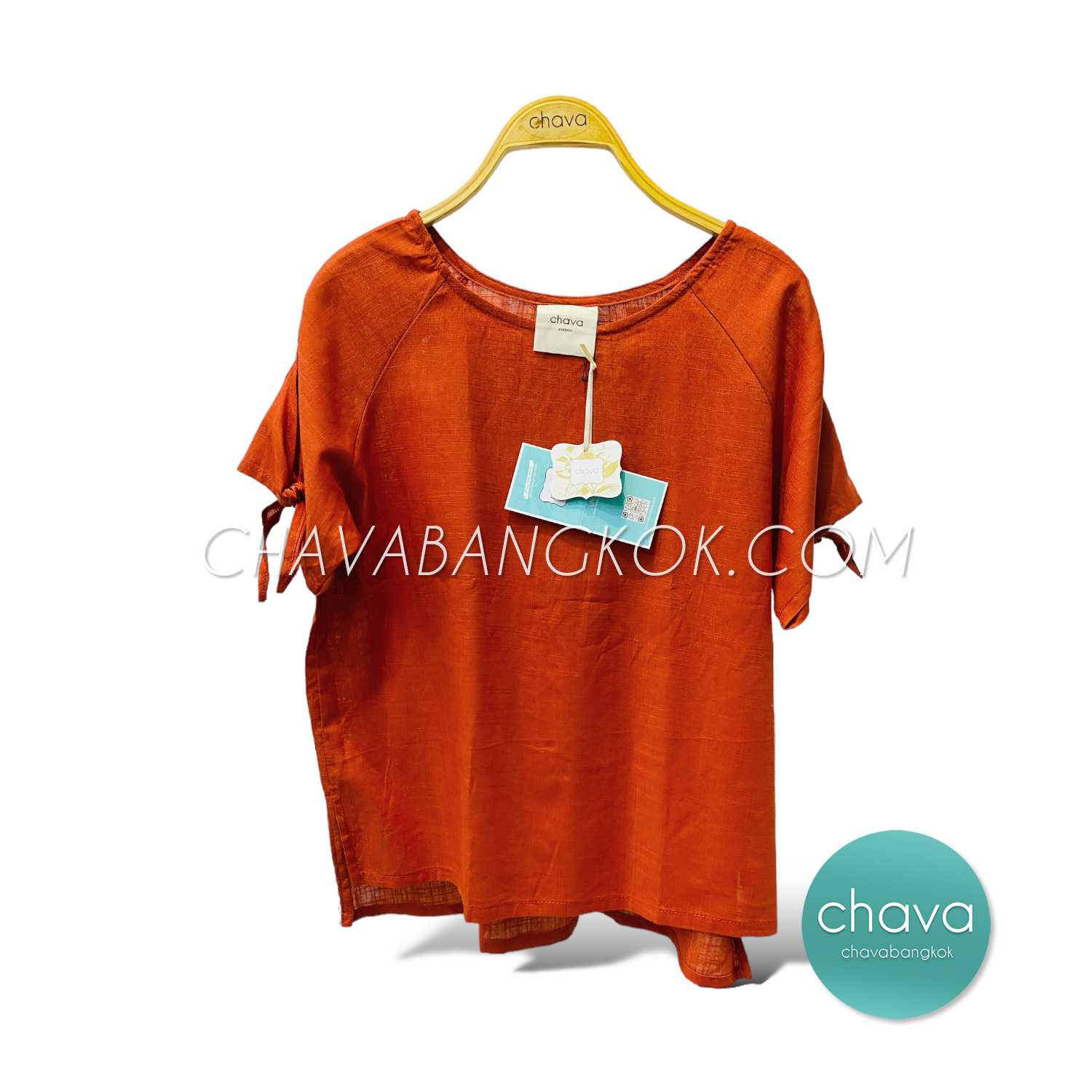 เสื้อ Top / BLOUSE (สีอิฐ) แขนโบว์ 2 ข้าง หลังจีบ