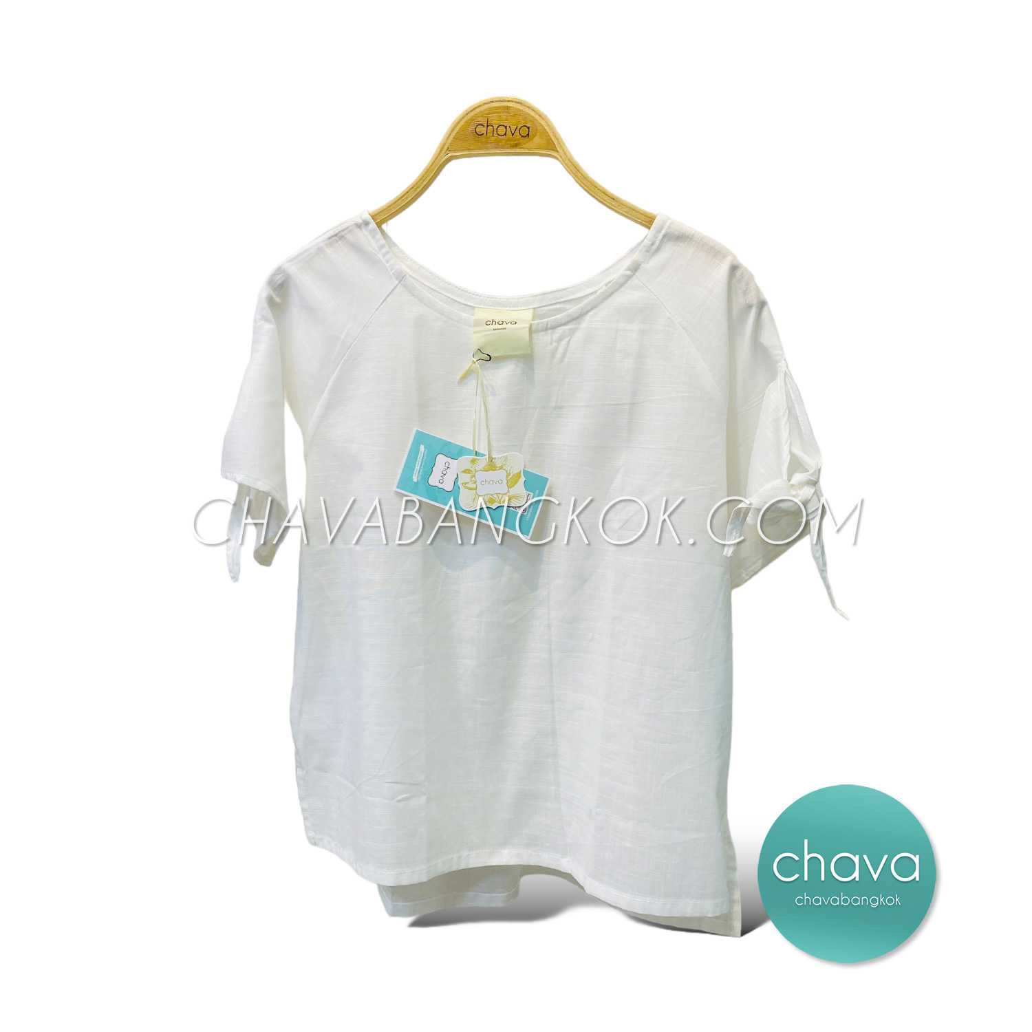 เสื้อ Top / BLOUSE (สีขาว) แขนโบว์ 2 ข้าง หลังจีบ